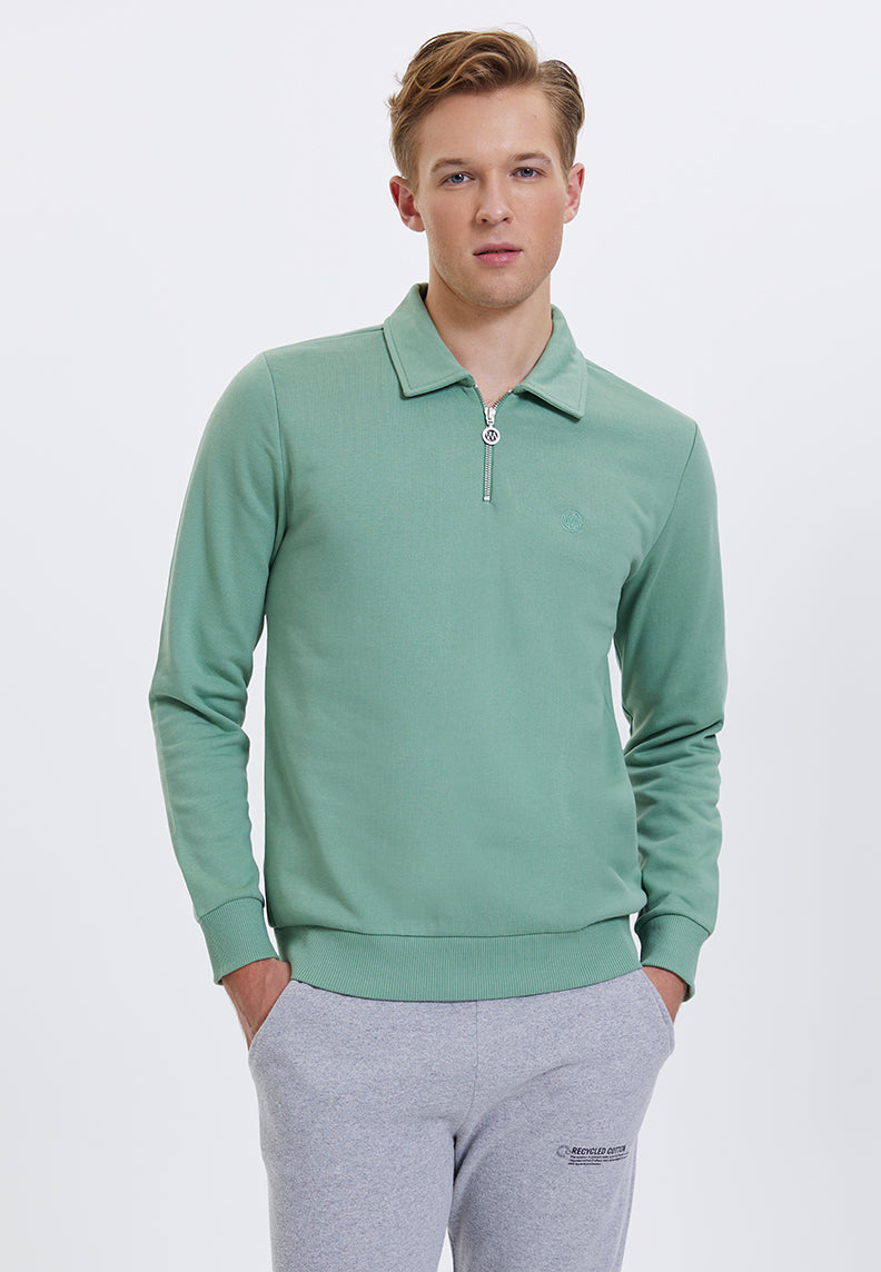 CORE ZIPPED POLO SWEAT in Hedge Green– Sweatshirt - Westmark London EU(TR) Store Organik Pamuklu Sürdürülebilir Moda