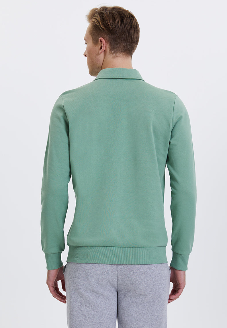 CORE ZIPPED POLO SWEAT in Hedge Green - Sweatshirt - Westmark London EU(TR) Store Organik Pamuklu Sürdürülebilir Moda