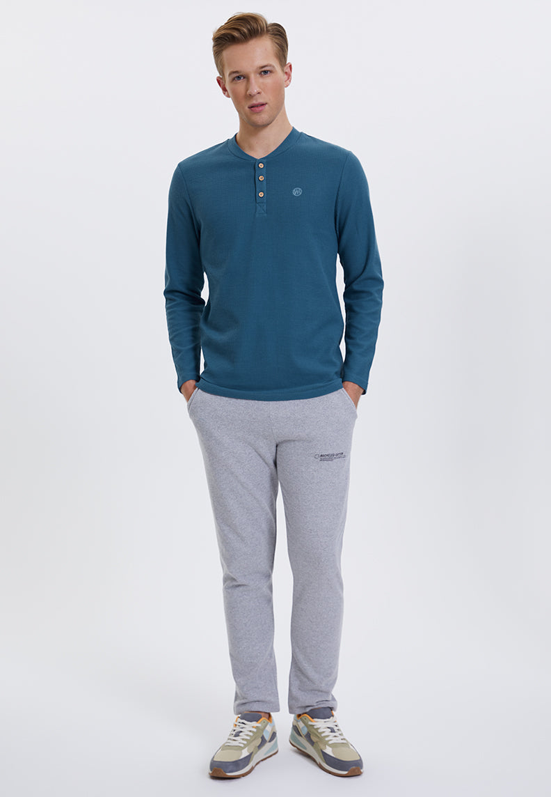 ESSENTIALS LONG SLEEVE HENLEY in Midnight - T-Shirt - Westmark London EU(TR) Store Organik Pamuklu Sürdürülebilir Moda