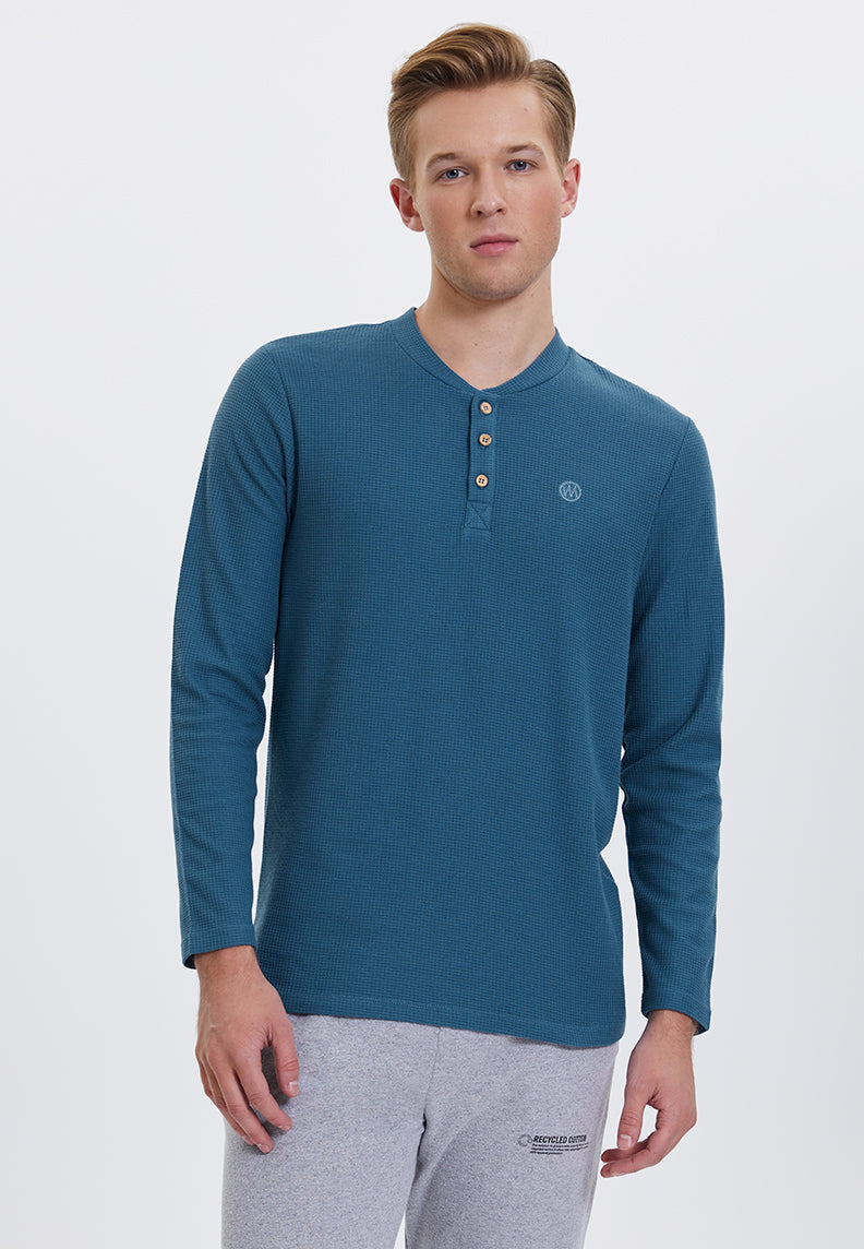ESSENTIALS LONG SLEEVE HENLEY in Midnight - T-Shirt - Westmark London EU(TR) Store Organik Pamuklu Sürdürülebilir Moda