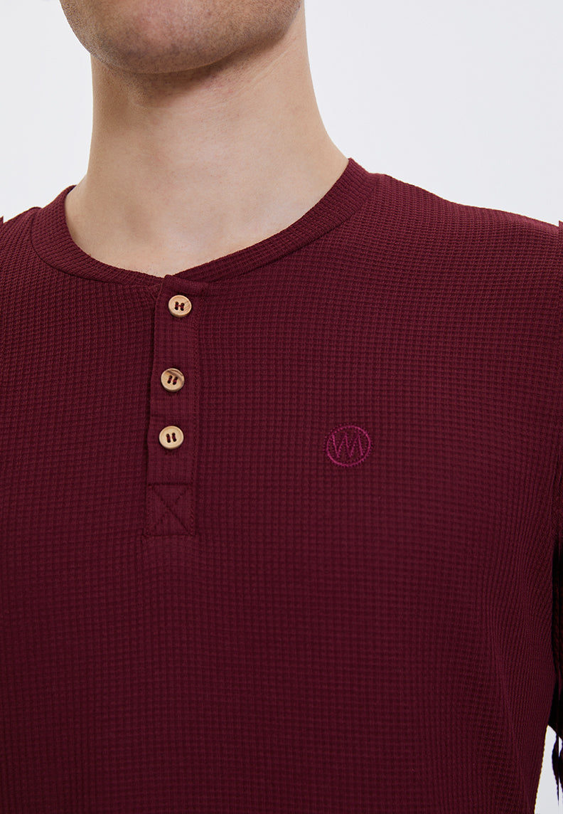ESSENTIALS LONG SLEEVE HENLEY in Cabernet - T-Shirt - Westmark London EU(TR) Store Organik Pamuklu Sürdürülebilir Moda