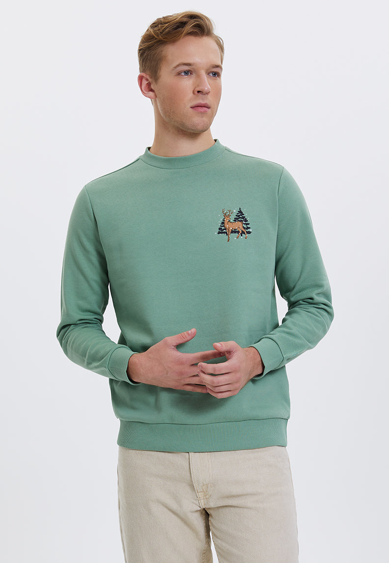 WMXMAS DEER SWEAT in Hedge Green– Sweatshirt - Westmark London EU(TR) Store Organik Pamuklu Sürdürülebilir Moda