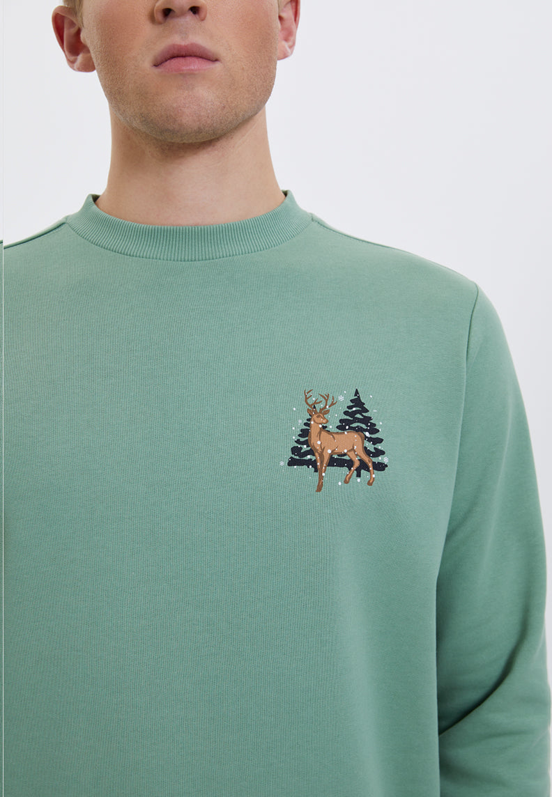 WMXMAS DEER SWEAT in Hedge Green– Sweatshirt - Westmark London EU(TR) Store Organik Pamuklu Sürdürülebilir Moda