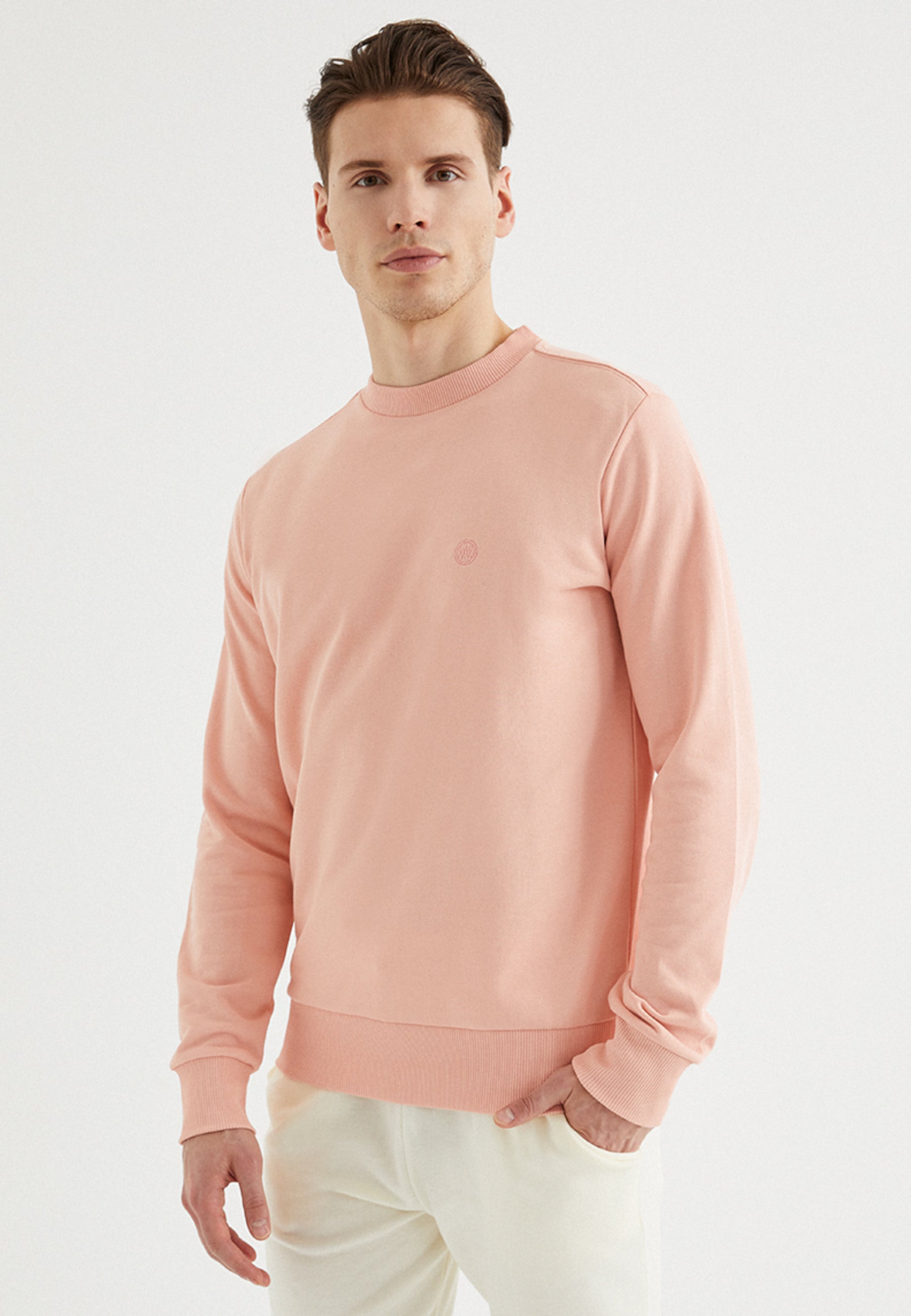 Açık Mercan Bisiklet Yaka Basic Pamuklu Regular Fit Erkek Sweatshirt CORE - Sweatshirt - Westmark London EU(TR) Store Organik Pamuklu Sürdürülebilir Moda