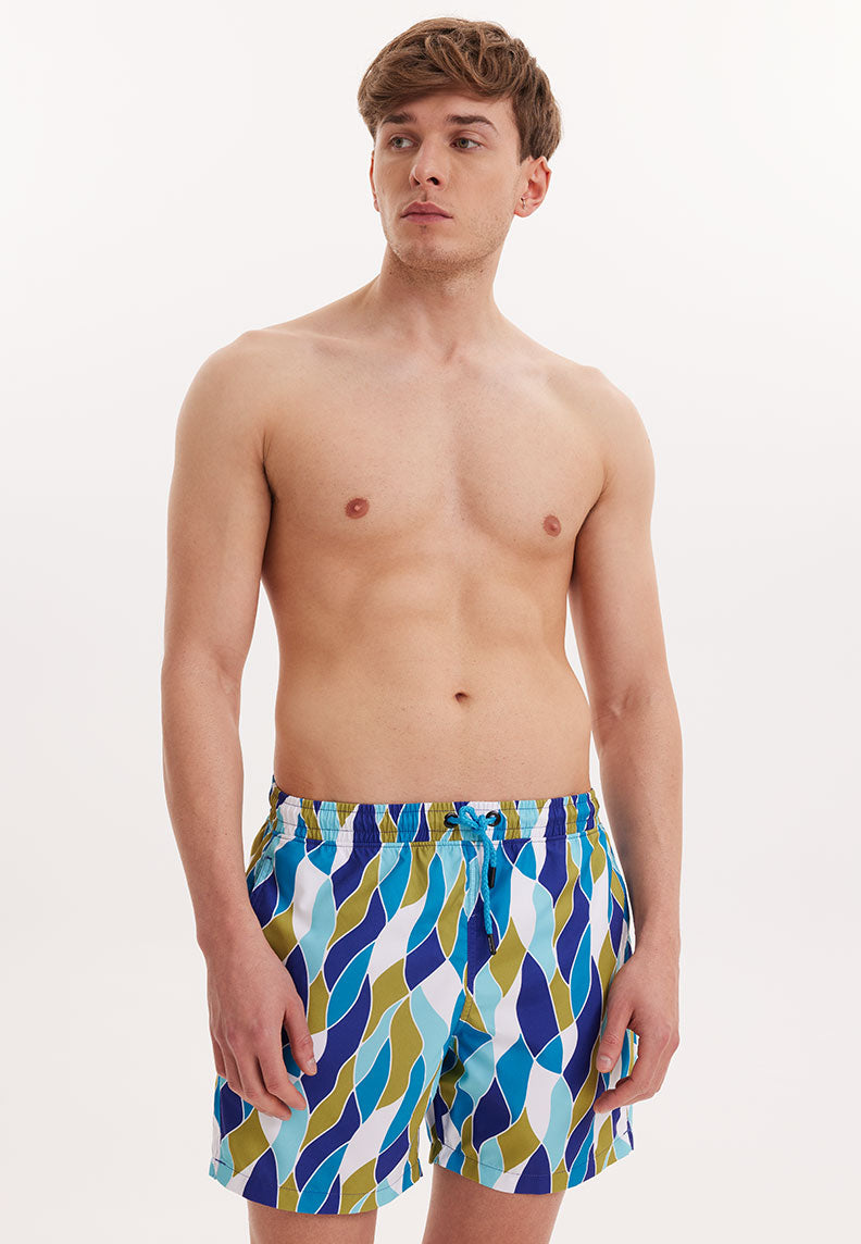 WMGEOMETRIC MOSAIC SWIM SHORTS in Turquoise AOP - Swim Shorts - Westmark London EU(TR) Store Organik Pamuklu Sürdürülebilir Moda