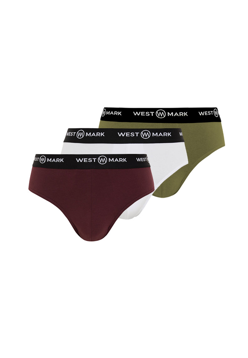 LOGAN BRIEF 3-PACK in White, Khaki, Bordeaux - Underwear - Westmark London EU(TR) Store Organik Pamuklu Sürdürülebilir Moda
