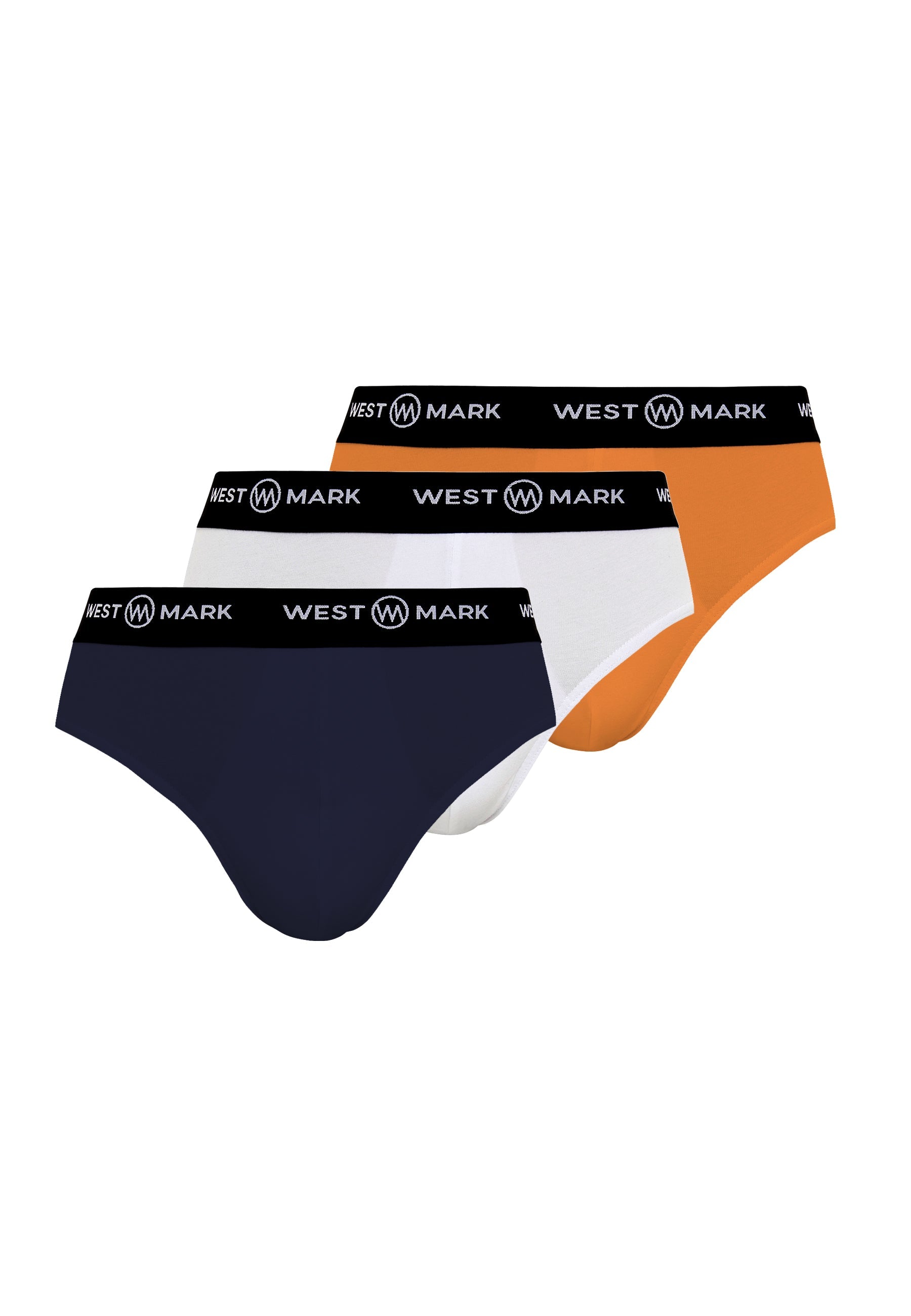 3’lü Lacivert Beyaz Turuncu Pamuk Karışımlı Erkek Slip Seti LOGAN - Underwear - Westmark London EU(TR) Store Organik Pamuklu Sürdürülebilir Moda