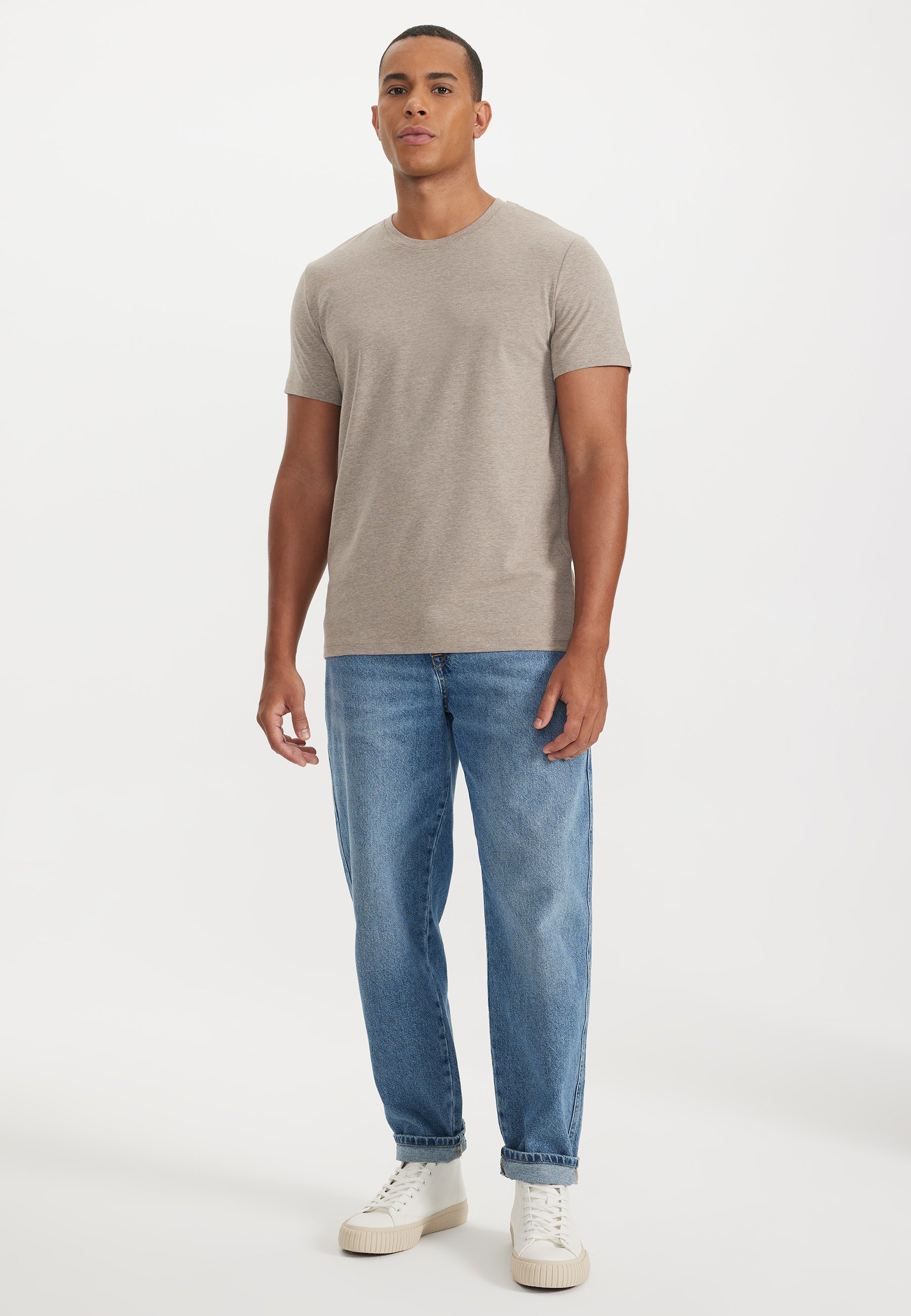 Kahverengi Melanj Bisiklet Yaka Regular Fit Basic Erkek T-Shirt MERLIN - T-Shirt - Westmark London EU(TR) Store Organik Pamuklu Sürdürülebilir Moda