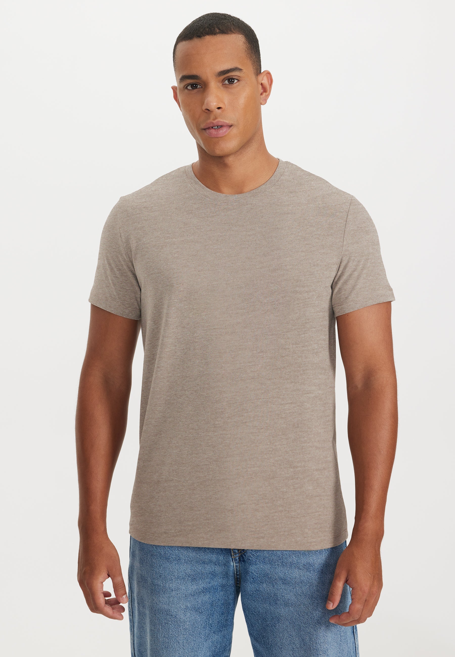 Kahverengi Melanj Bisiklet Yaka Regular Fit Basic Erkek T-Shirt MERLIN - T-Shirt - Westmark London EU(TR) Store Organik Pamuklu Sürdürülebilir Moda