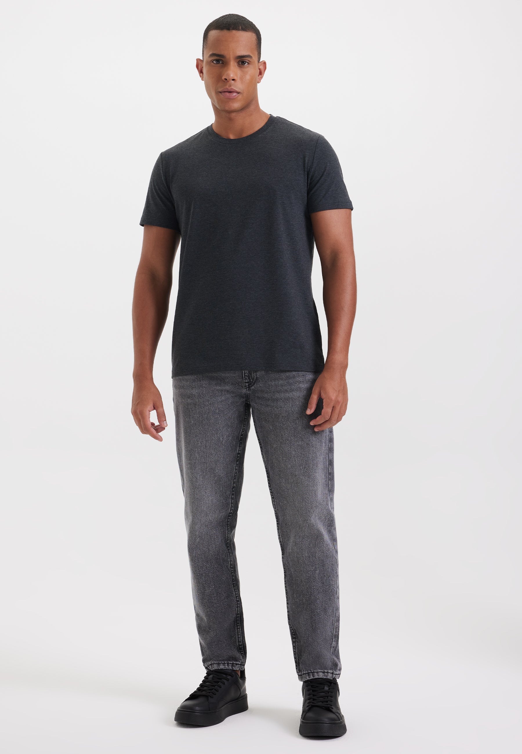 Koyu Gri Melanj Bisiklet Yaka Regular Fit Basic Erkek T-Shirt MERLIN - T-Shirt - Westmark London EU(TR) Store Organik Pamuklu Sürdürülebilir Moda