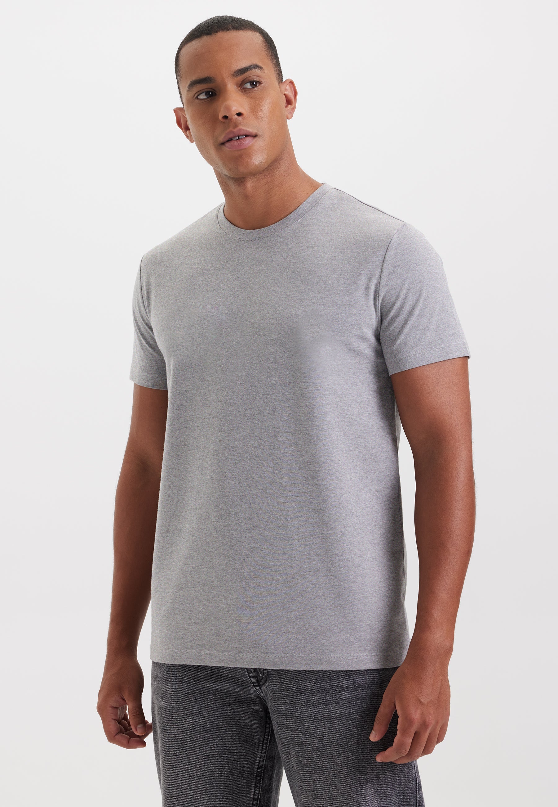 Açık Gri Melanj Bisiklet Yaka Regular Fit Basic Erkek T-Shirt MERLIN - T-Shirt - Westmark London EU(TR) Store Organik Pamuklu Sürdürülebilir Moda