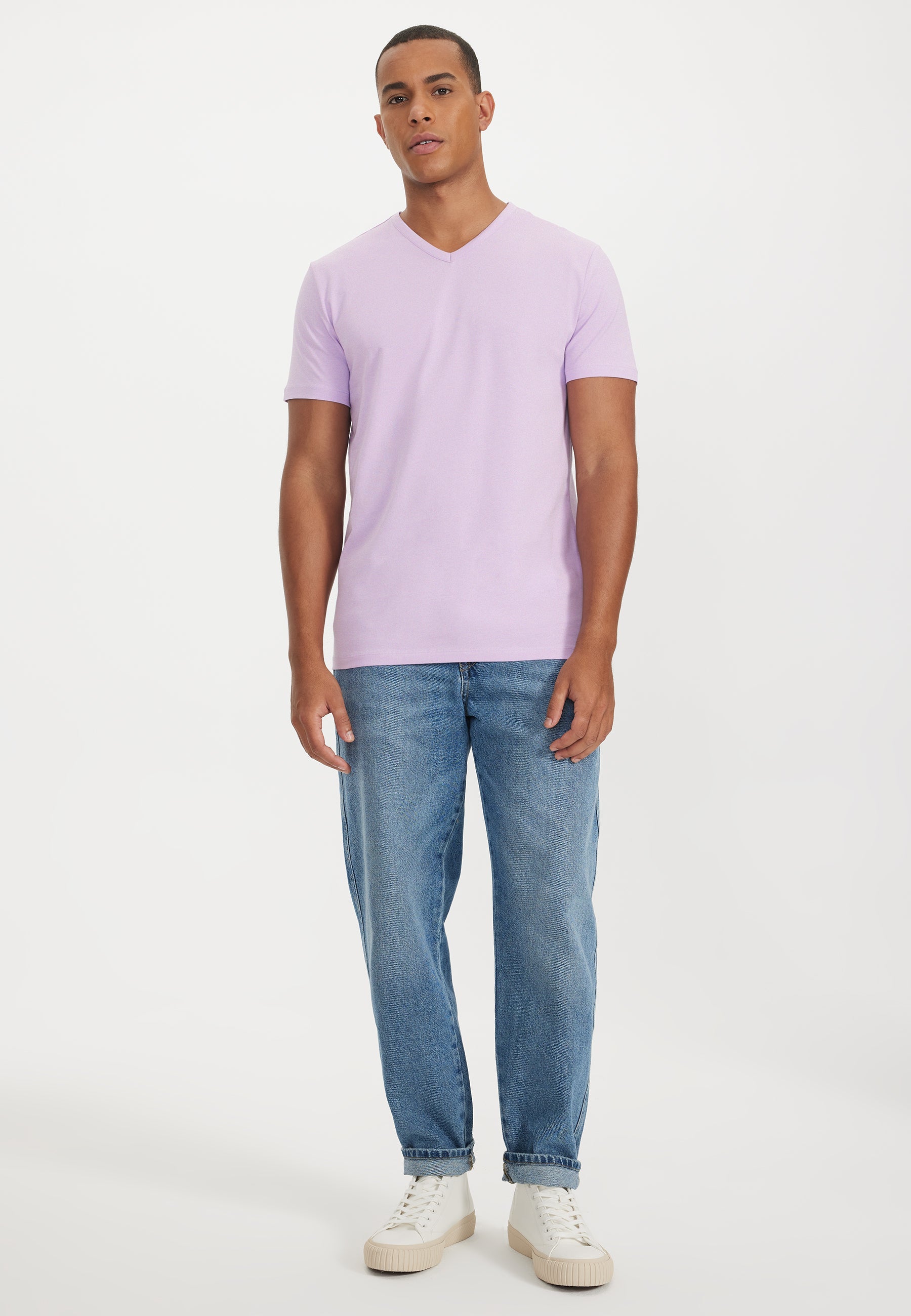 Lila V-Yaka Regular Fit Pamuk Elastan Karışımlı Basic Erkek T-Shirt THEO - T-Shirt - Westmark London EU(TR) Store Organik Pamuklu Sürdürülebilir Moda