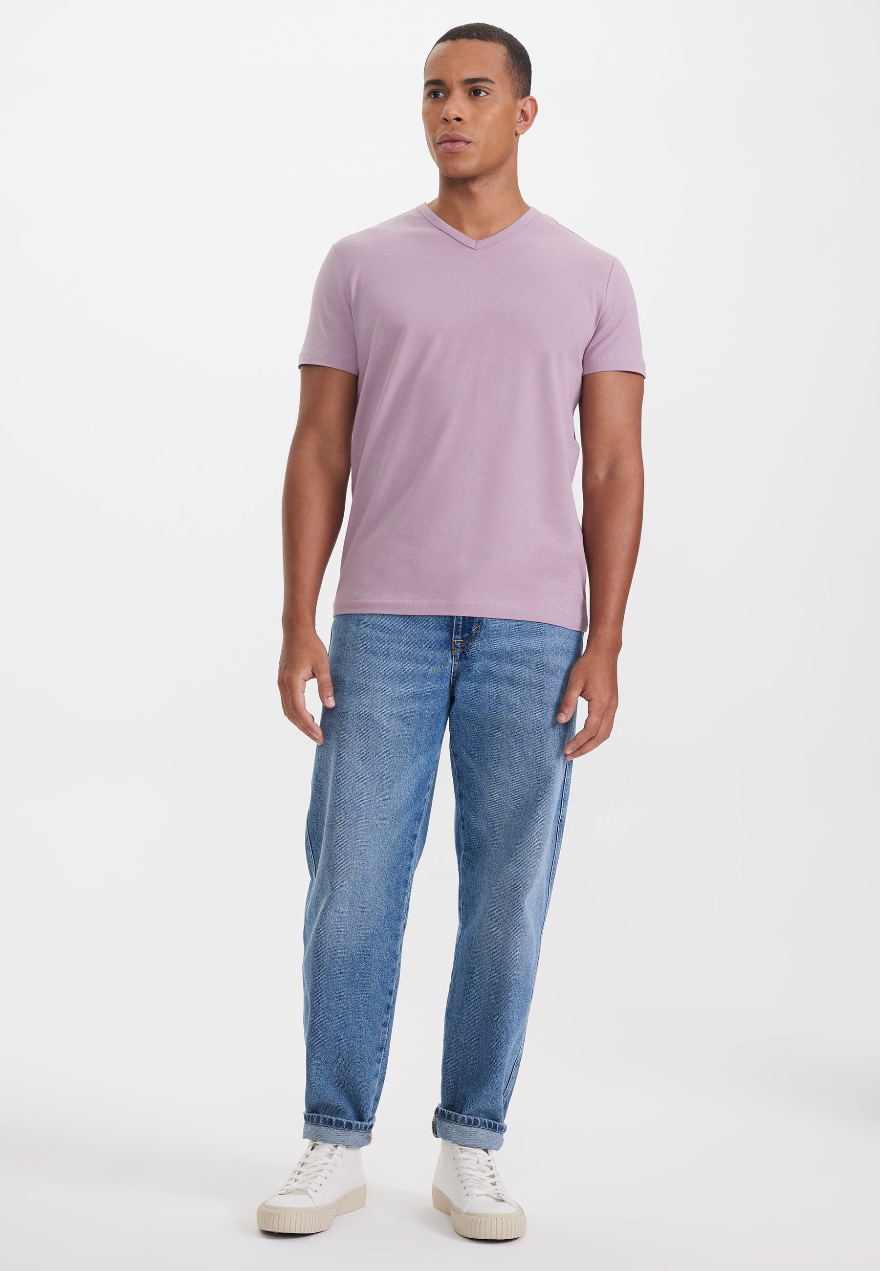 Açık Mor V-Yaka Regular Fit Pamuk Elastan Karışımlı Basic Erkek T-Shirt THEO - T-Shirt - Westmark London EU(TR) Store Organik Pamuklu Sürdürülebilir Moda