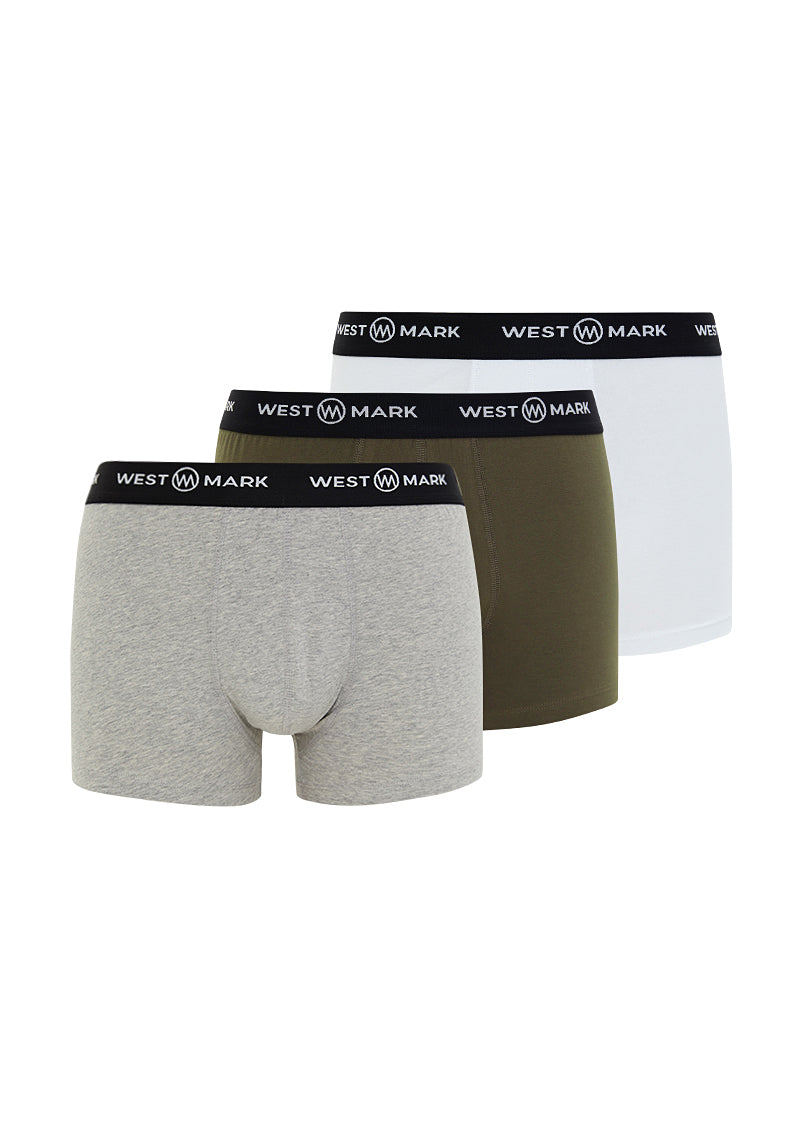 OSCAR TRUNK 3-PACK in White, Grey Melange, Khaki - Underwear - Westmark London EU(TR) Store Organik Pamuklu Sürdürülebilir Moda