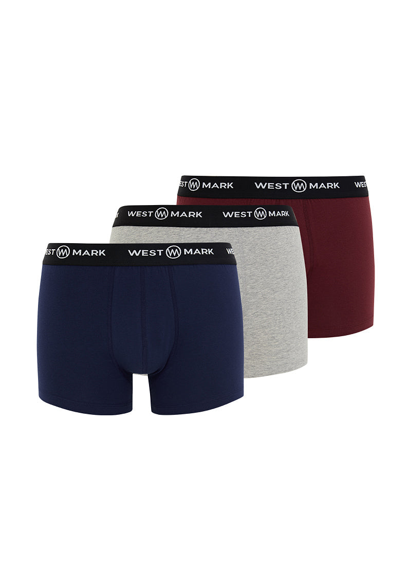OSCAR TRUNK 3-PACK in Navy, Bordeaux, Grey Melange - Underwear - Westmark London EU(TR) Store Organik Pamuklu Sürdürülebilir Moda