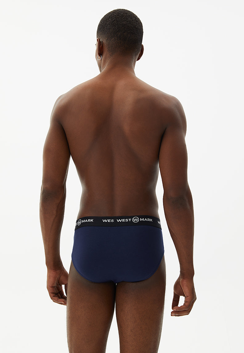 3’lü Lacivert Beyaz Turuncu Pamuk Karışımlı Erkek Slip Seti LOGAN - Underwear - Westmark London EU(TR) Store Organik Pamuklu Sürdürülebilir Moda