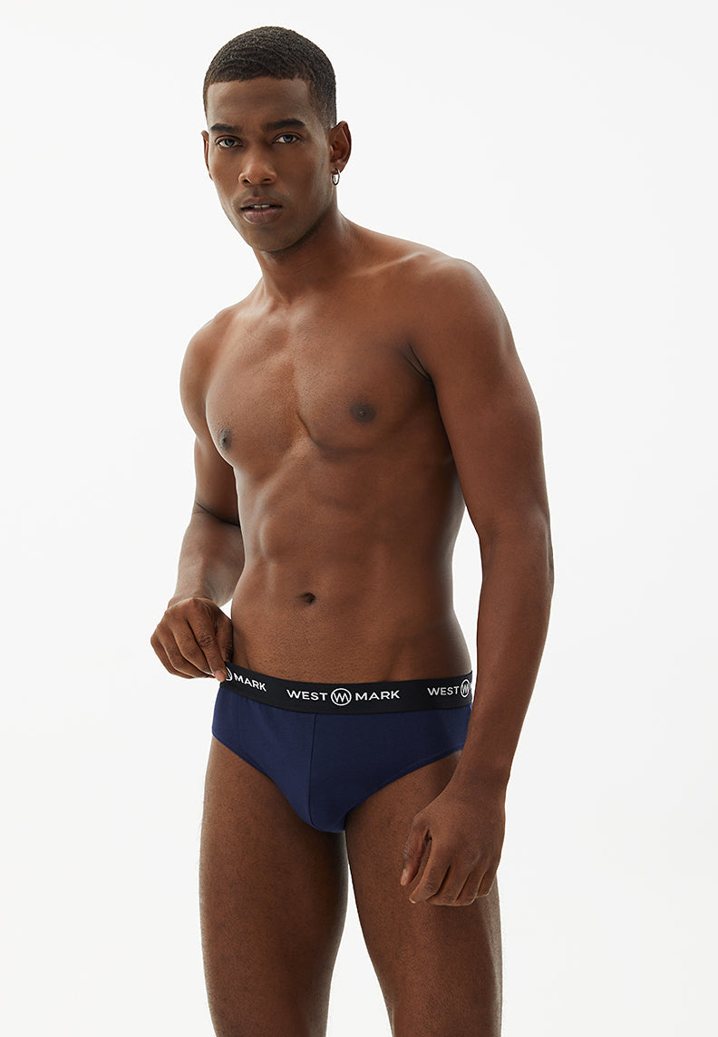 3’lü Lacivert Beyaz Haki Pamuk Karışımlı Erkek Slip Seti LOGAN - Underwear - Westmark London EU(TR) Store Organik Pamuklu Sürdürülebilir Moda