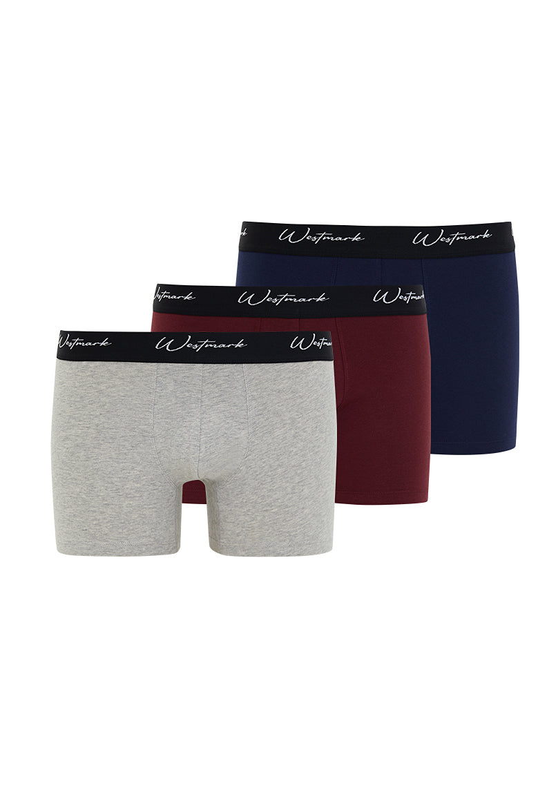 LUCAS TRUNK 3-PACK in Bordeaux, Grey Melange, Navy - Underwear - Westmark London EU(TR) Store Organik Pamuklu Sürdürülebilir Moda