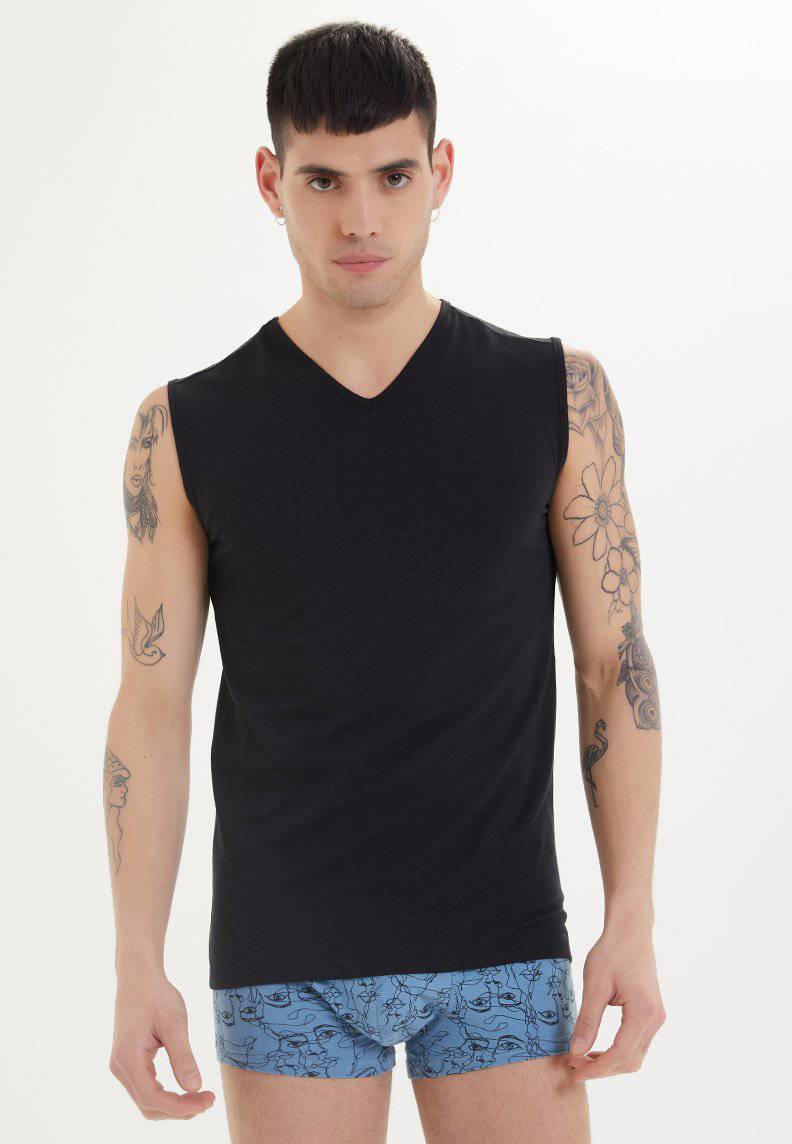 SLEEVELESS V-NECK in Black - Underwear - Westmark London EU(TR) Store Organik Pamuklu Sürdürülebilir Moda