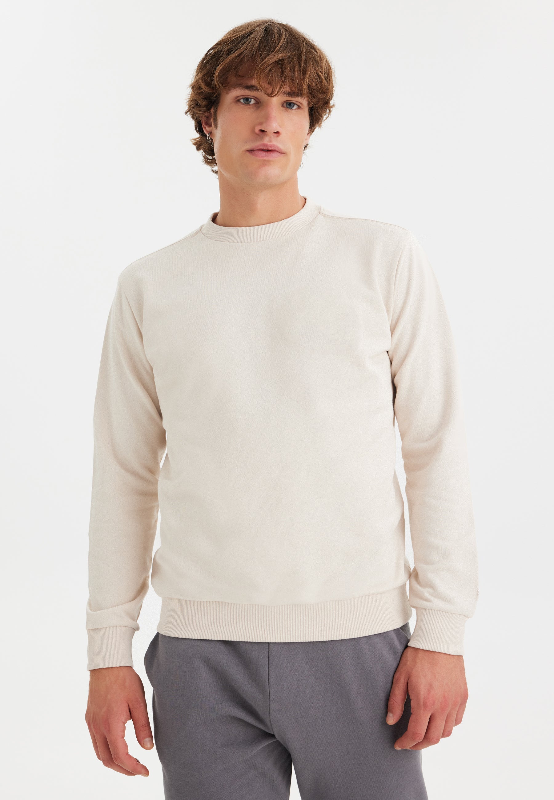 Bej Bisiklet Yaka Basic Pamuklu Regular Fit Erkek Sweatshirt CORE - Sweatshirt - Westmark London EU(TR) Store Organik Pamuklu Sürdürülebilir Moda