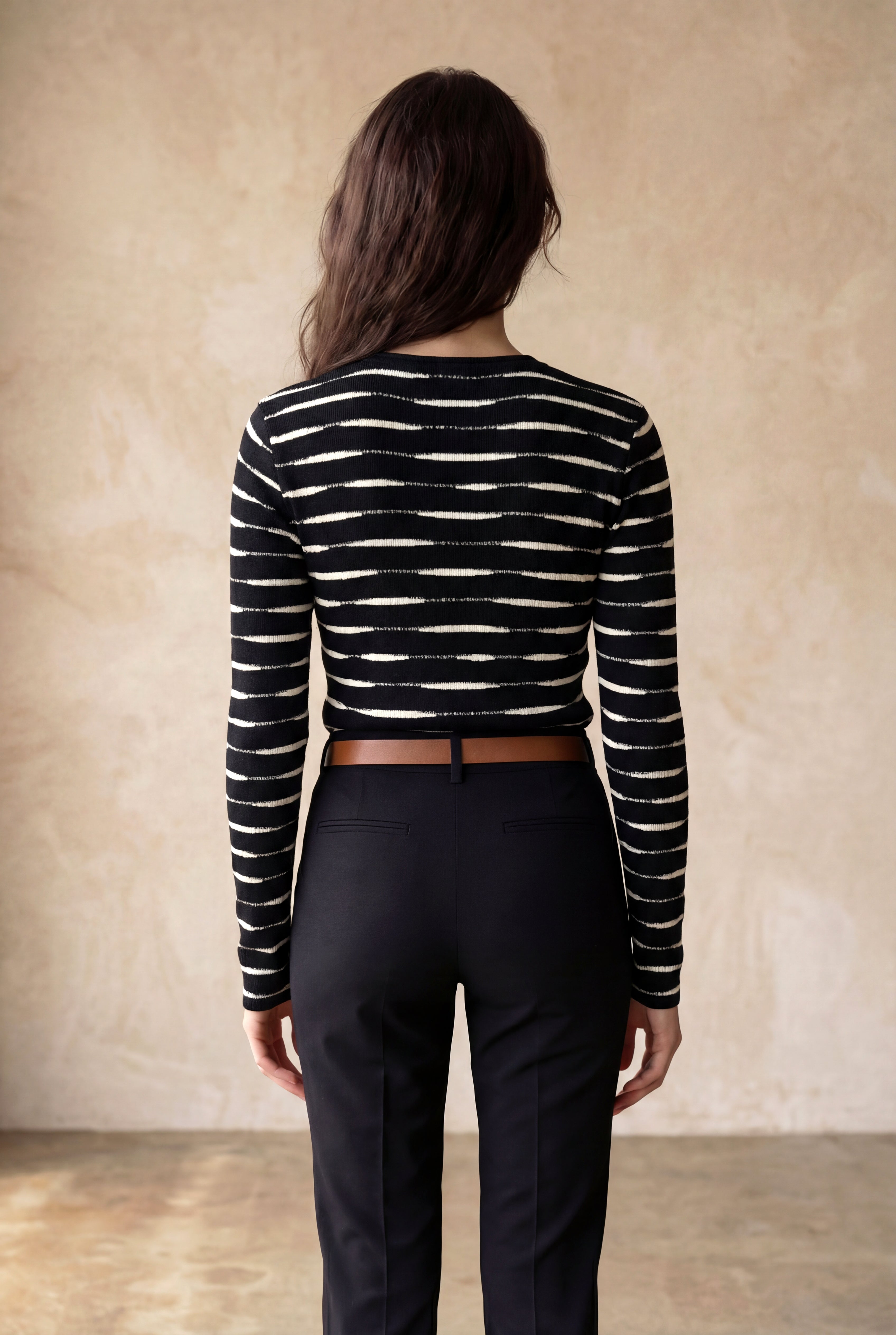Kadın Regular Fit Bisiklet Yaka Polyester / Viskon / Elastan Uzun Kol Siyah / Ekru Çizgili Bluz ADELE - Top - Westmark London EU(TR) Store Organik Pamuklu Sürdürülebilir Moda