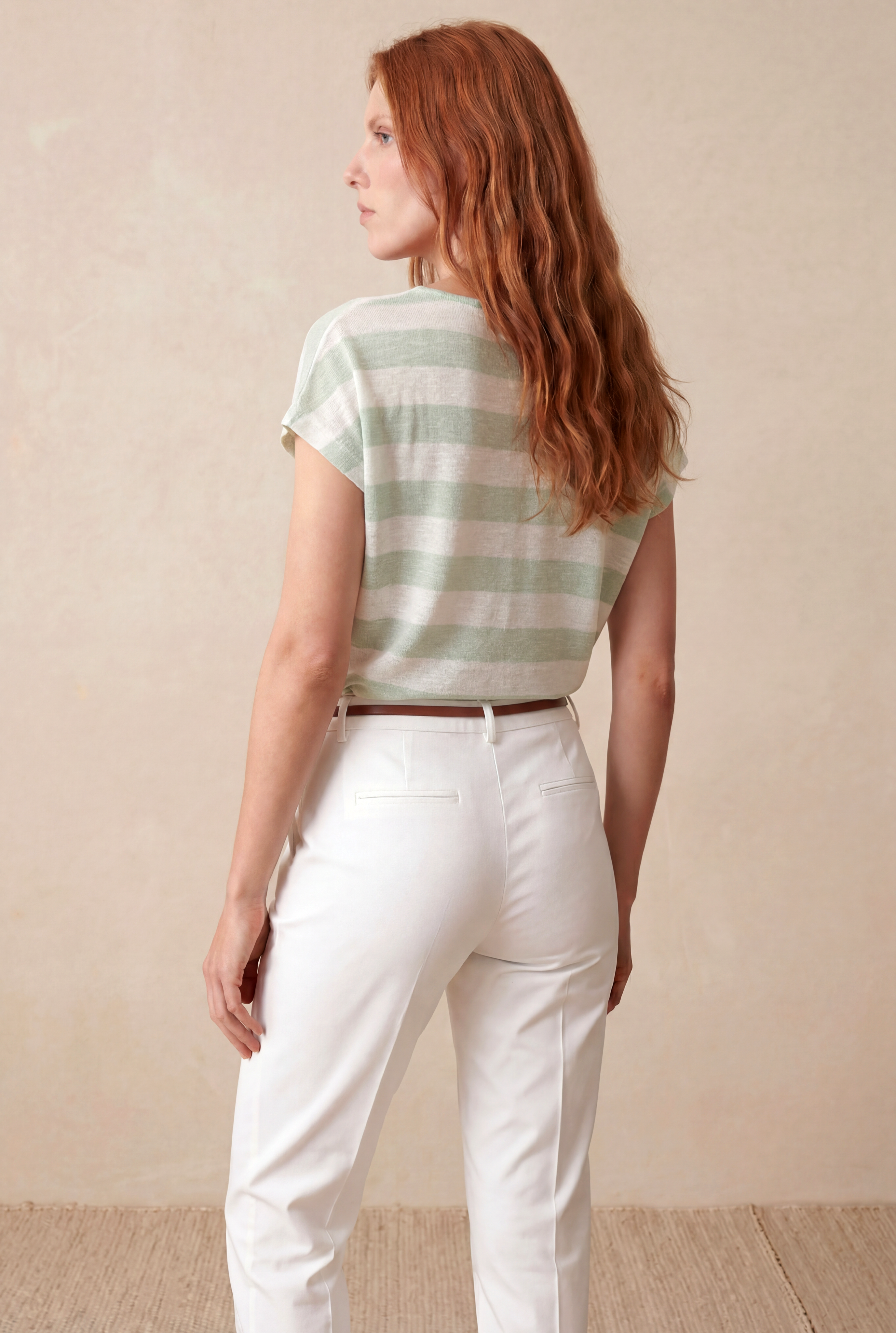Kadın Regular Fit Bisiklet Yaka Kısa Kol Ekru / Limon Yeşili Çizgili Viskon / Elastan T-Shirt WILDA - Top - Westmark London EU(TR) Store Organik Pamuklu Sürdürülebilir Moda