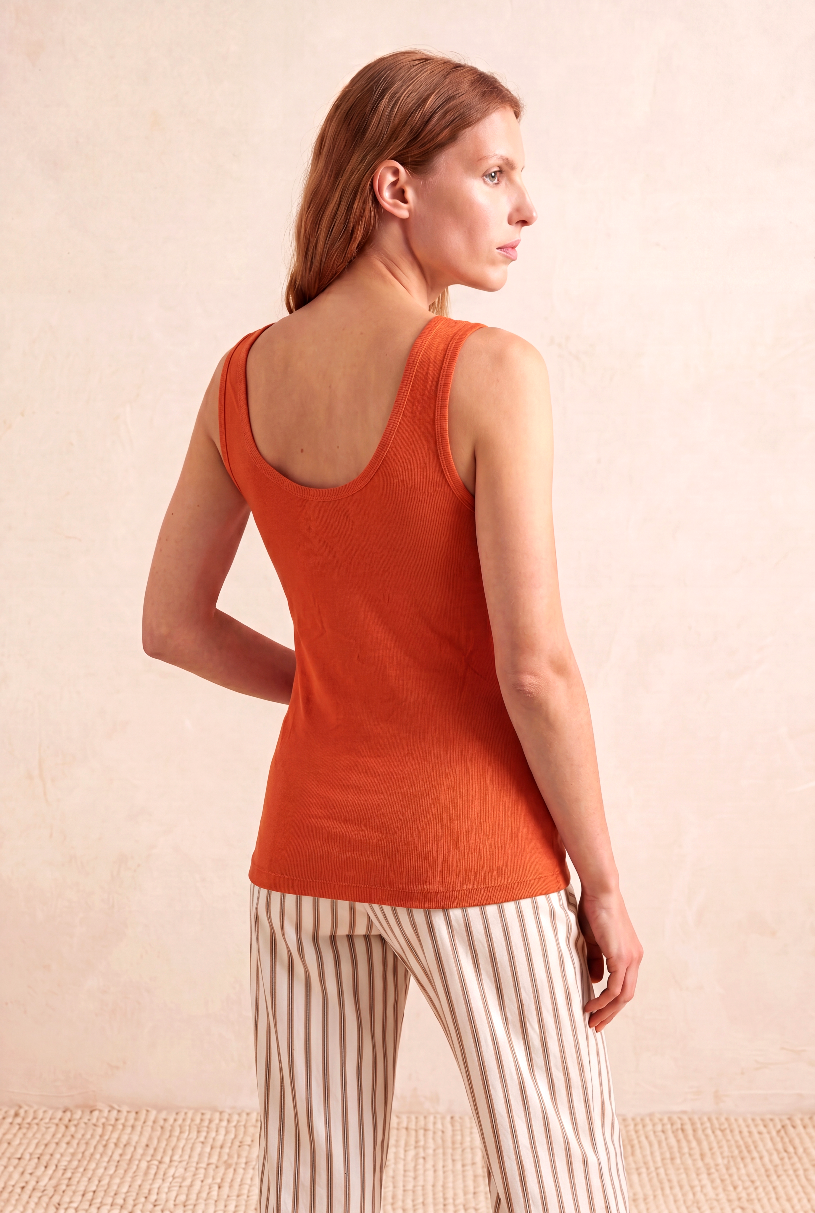 Kadın Kiremit Fitilli Pamuk Slim Fit Bisiklet Yaka Kolsuz Atlet DEBORA