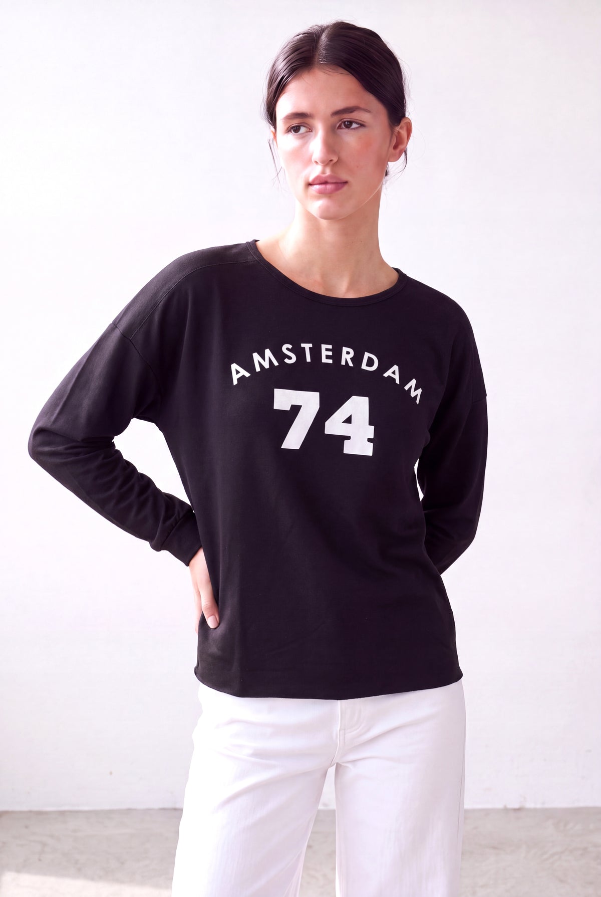 Kadın Black/White Viskon Karışımlı Bisiklet Yaka Uzun Kollu Baskılı Sweatshirt NATALIE - Top - Westmark London EU(TR) Store Organik Pamuklu Sürdürülebilir Moda
