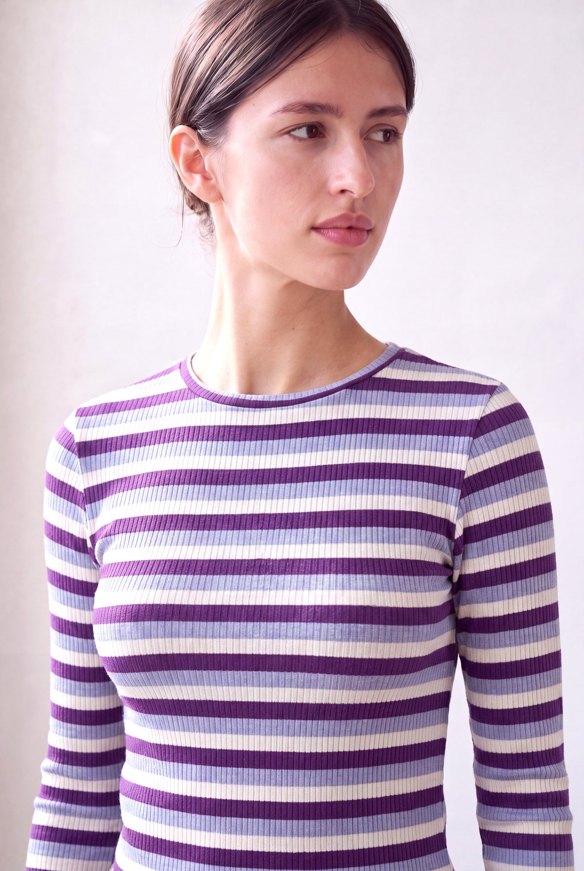 Mor Çizgili Kadın Mor Çizgili Viskon Karışımlı Kaşkorse Bisiklet Yaka Uzun Kollu Bluz LIV - Top - Westmark London EU(TR) Store Organik Pamuklu Sürdürülebilir Moda