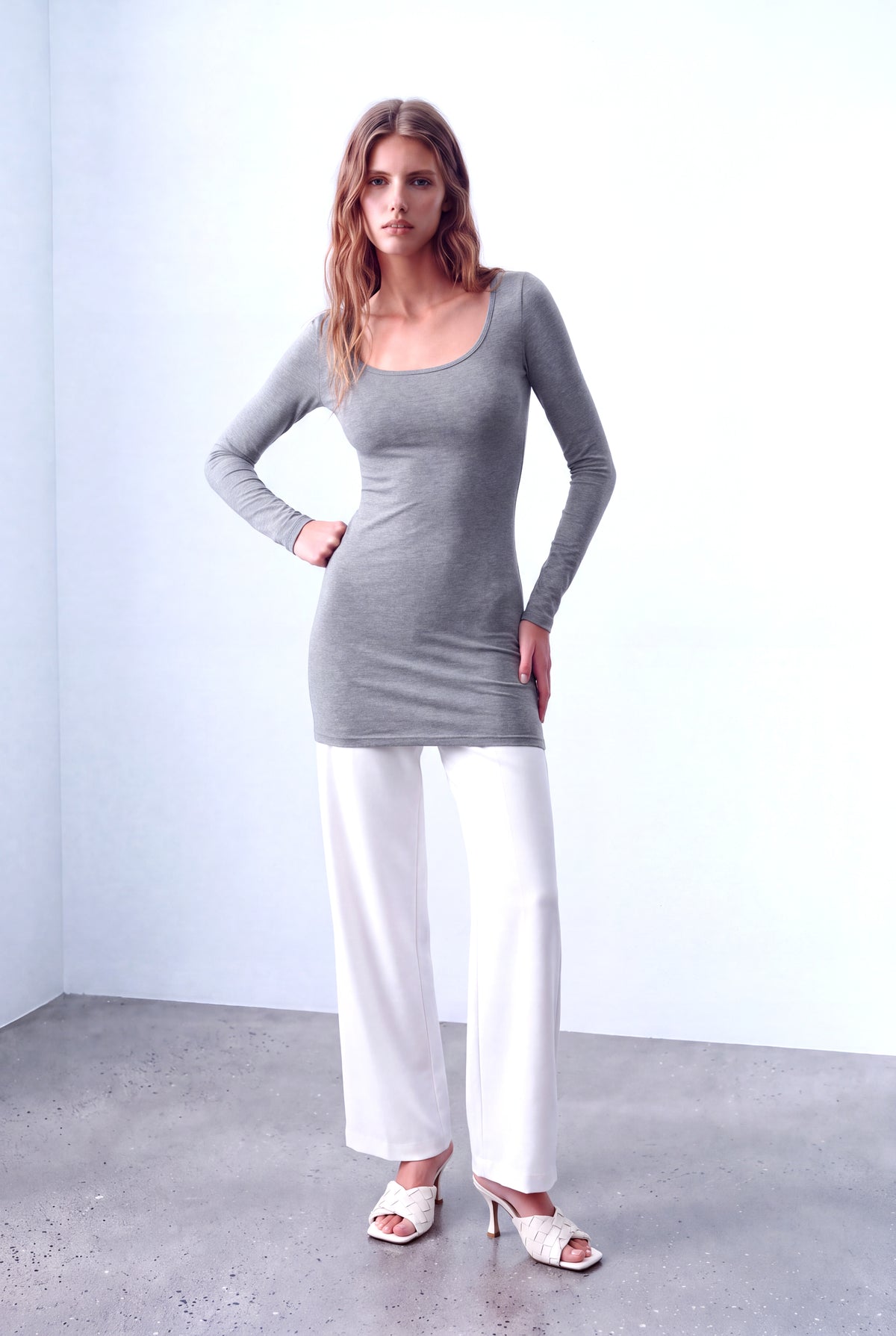 Gri Melanj Kadın Gri Melanj Pamuklu Geniş Bisiklet Yaka Uzun Kollu Tünik Bluz MILA - Top - Westmark London EU(TR) Store Organik Pamuklu Sürdürülebilir Moda