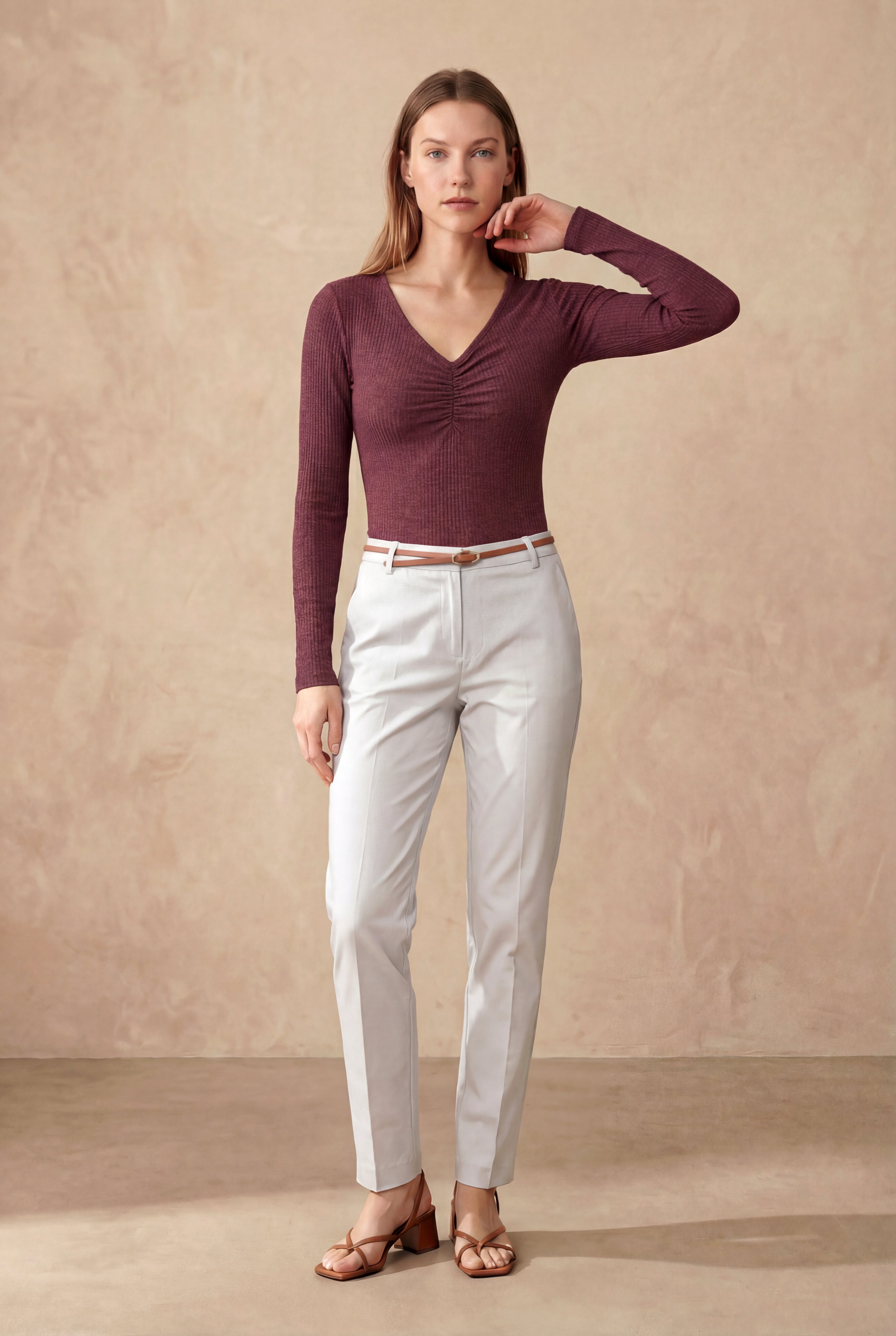 Bordo V Yaka Uzun Kollu Kadın Bluz OTTILIE TOP - Blouse - Westmark London EU(TR) Store Organik Pamuklu Sürdürülebilir Moda