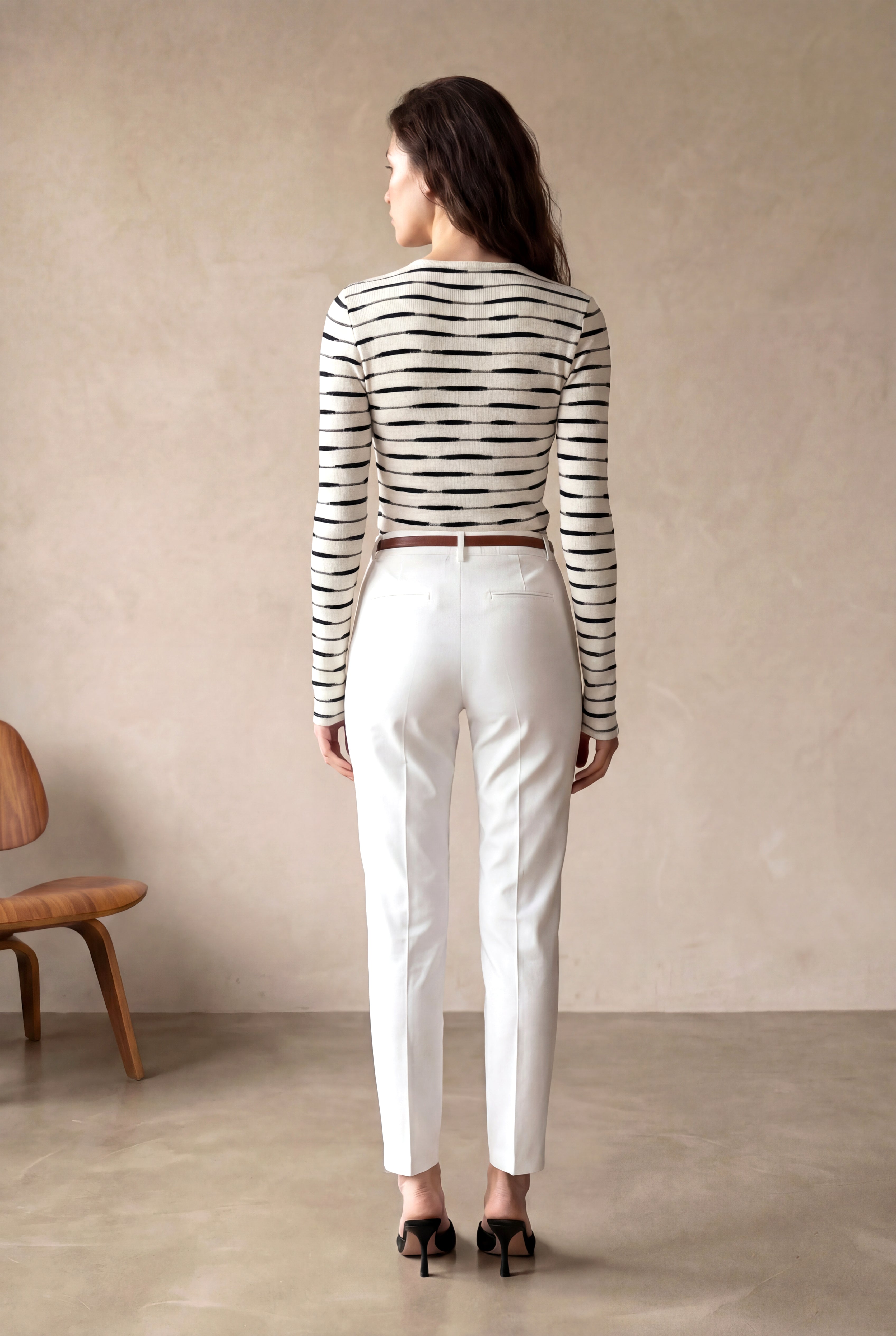 Kadın Regular Fit Bisiklet Yaka Polyester / Viskon / Elastan Uzun Kol Ekru /Siyah Çizgili Bluz ADELE - Top - Westmark London EU(TR) Store Organik Pamuklu Sürdürülebilir Moda