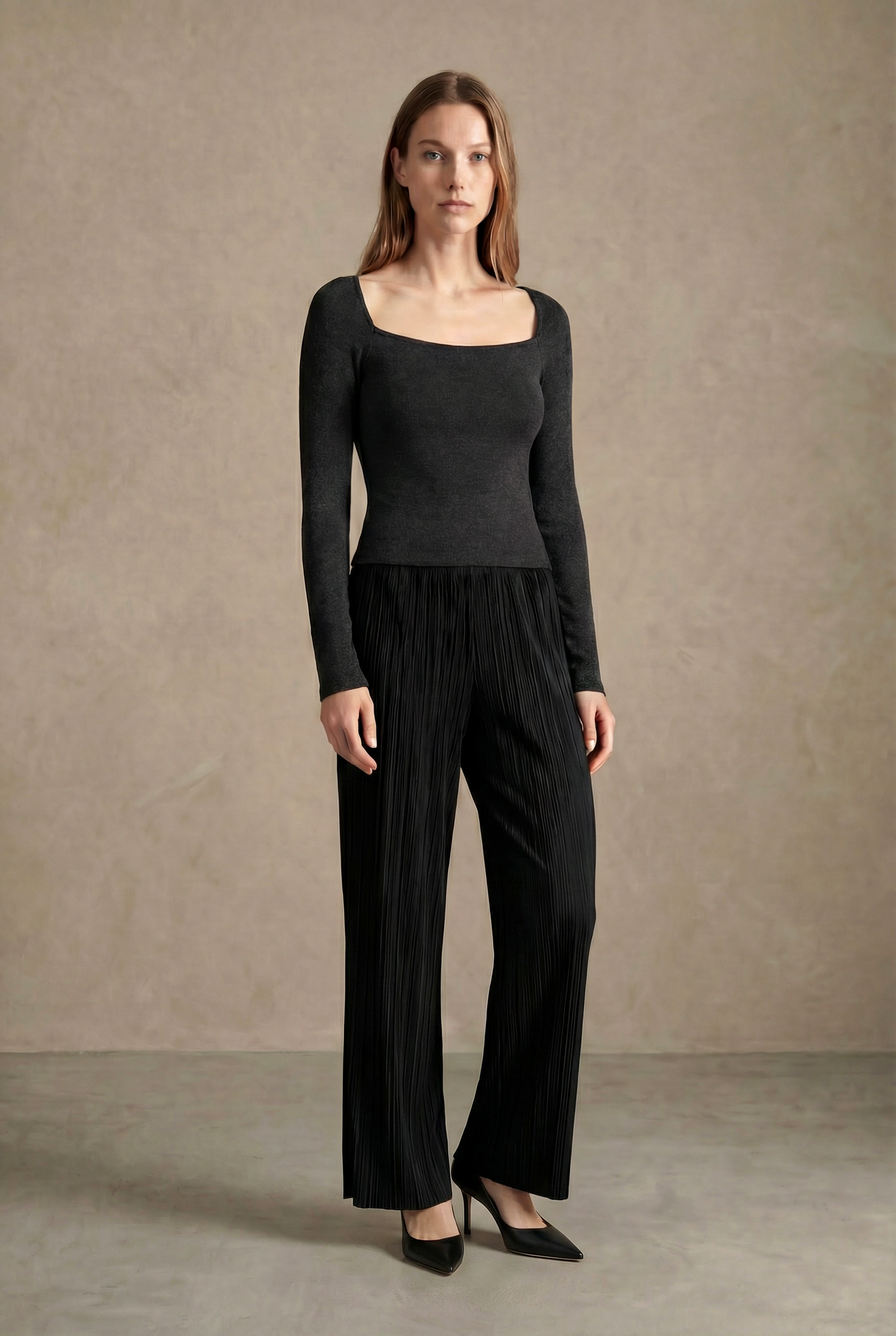 Siyah Melanj Kare Yaka Uzun Kollu Kadın Crop Body CECILIA CROP TOP - Blouse - Westmark London EU(TR) Store Organik Pamuklu Sürdürülebilir Moda