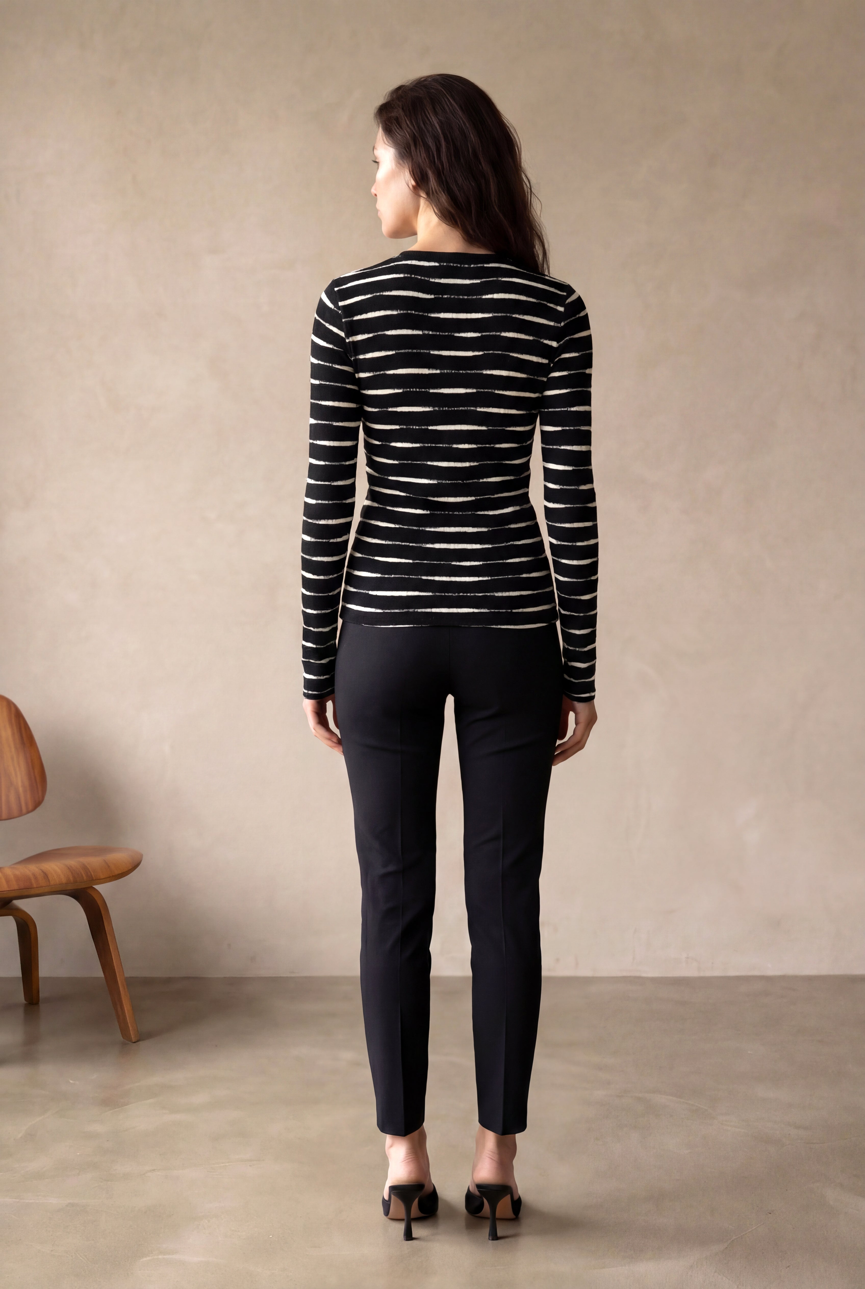 Kadın Regular Fit Bisiklet Yaka Polyester / Viskon / Elastan Uzun Kol Siyah / Ekru Çizgili Bluz ADELE - Top - Westmark London EU(TR) Store Organik Pamuklu Sürdürülebilir Moda