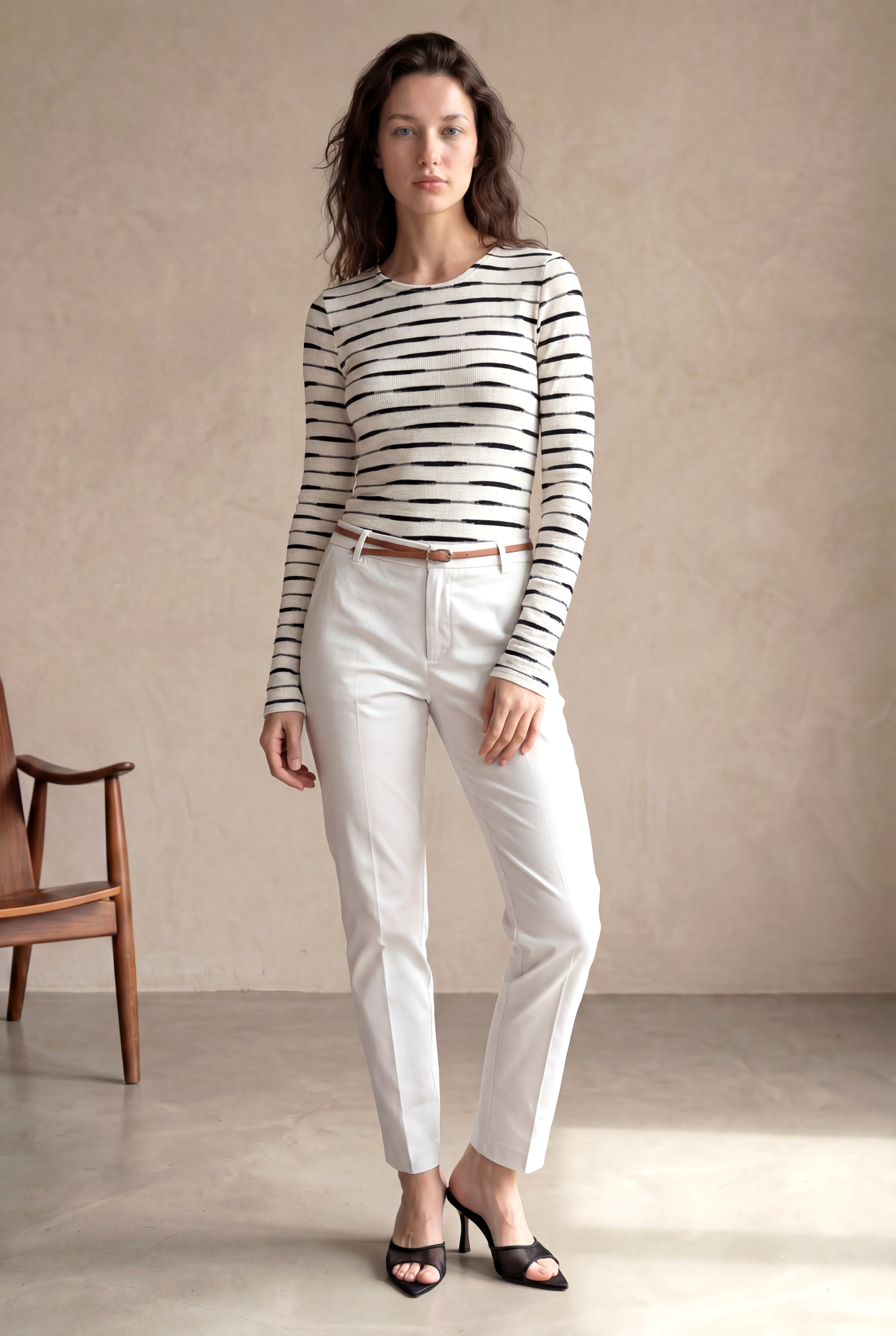 Kadın Regular Fit Bisiklet Yaka Polyester / Viskon / Elastan Uzun Kol Ekru /Siyah Çizgili Bluz ADELE - Top - Westmark London EU(TR) Store Organik Pamuklu Sürdürülebilir Moda