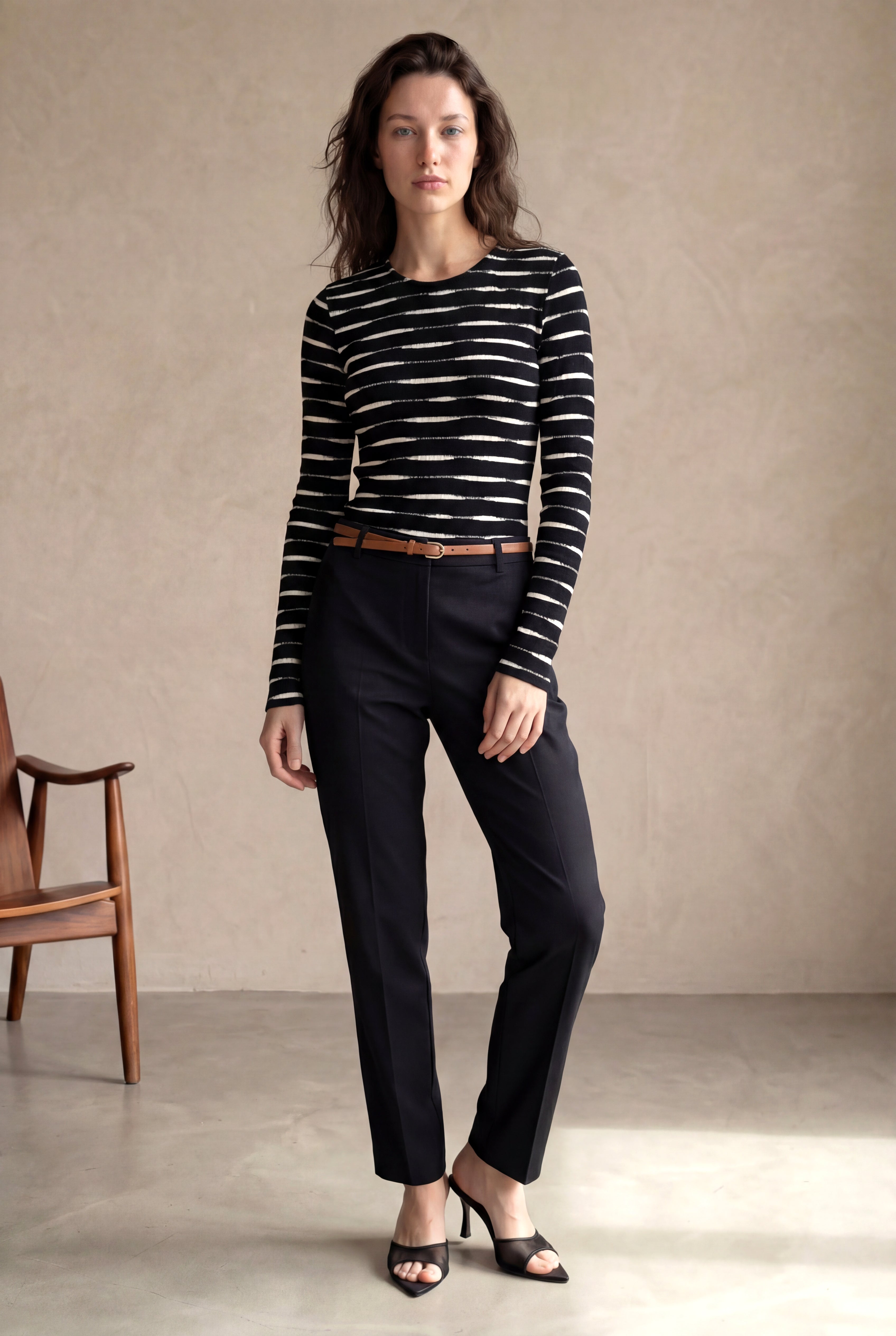 Kadın Regular Fit Bisiklet Yaka Polyester / Viskon / Elastan Uzun Kol Siyah / Ekru Çizgili Bluz ADELE - Top - Westmark London EU(TR) Store Organik Pamuklu Sürdürülebilir Moda