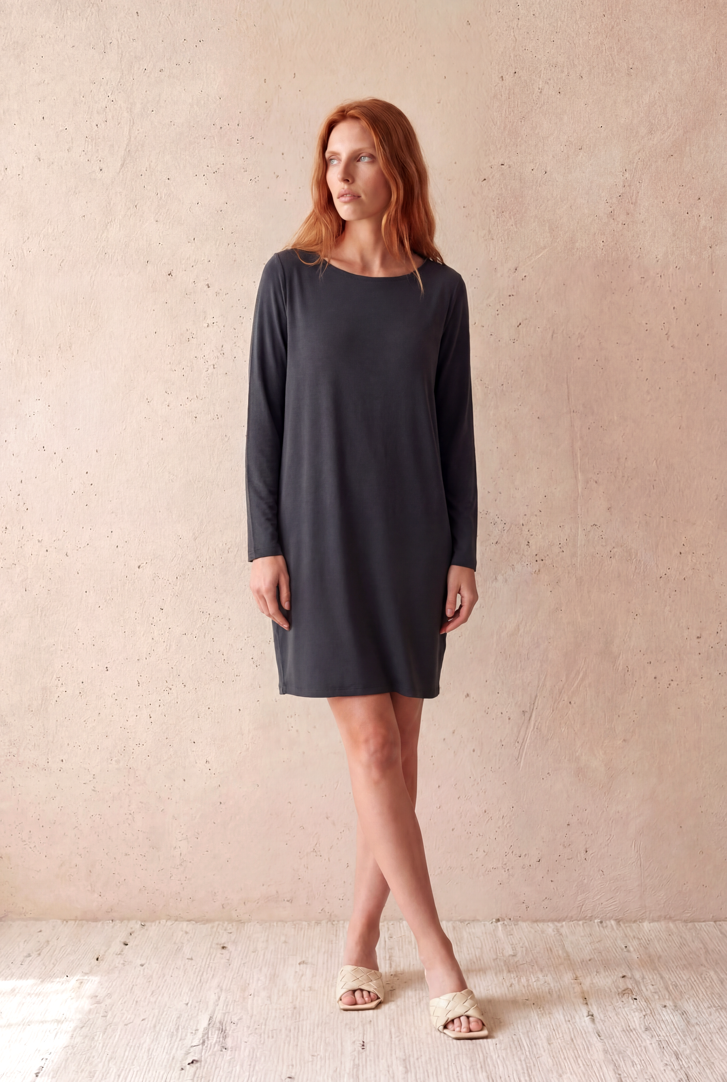 Kadın Regular Fit Kayık Yaka Uzun Kol Lacivert Modal Mini Elbise VIOLETA - Dress - Westmark London EU(TR) Store Organik Pamuklu Sürdürülebilir Moda