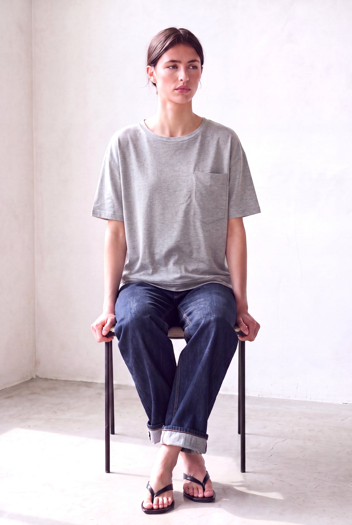 Gri Melanj Kadın Gri Melanj Pamuklu Bisiklet Yaka Kısa Kollu Düşük Omuz Rahat Kesim Cep Detaylı Sweatshirt VIVIENNE - Sweatshirt - Westmark London EU(TR) Store Organik Pamuklu Sürdürülebilir Moda