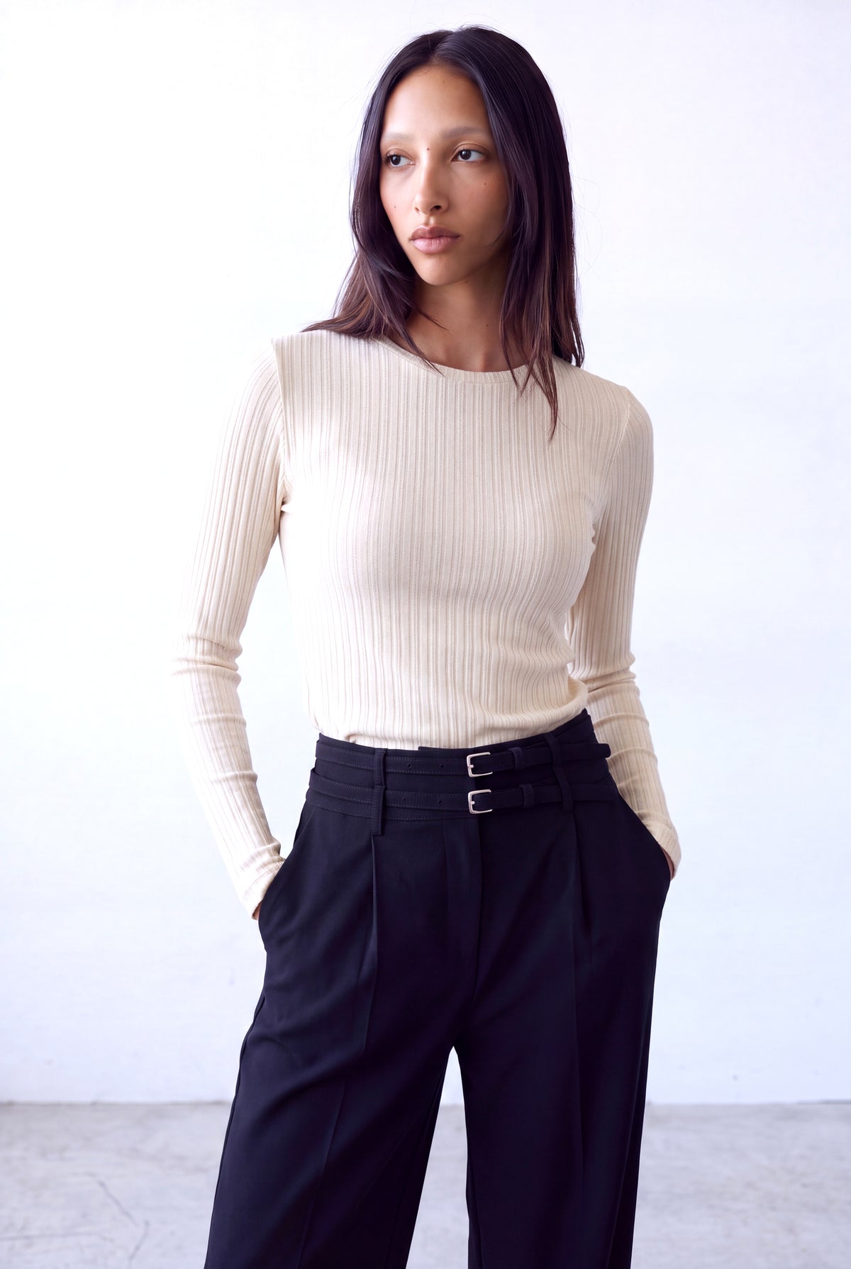 Bej Kadın Bej Jakarlı Bisiklet Yaka Uzun Kollu İnce Fitilli Bluz CHANTAL - Top - Westmark London EU(TR) Store Organik Pamuklu Sürdürülebilir Moda