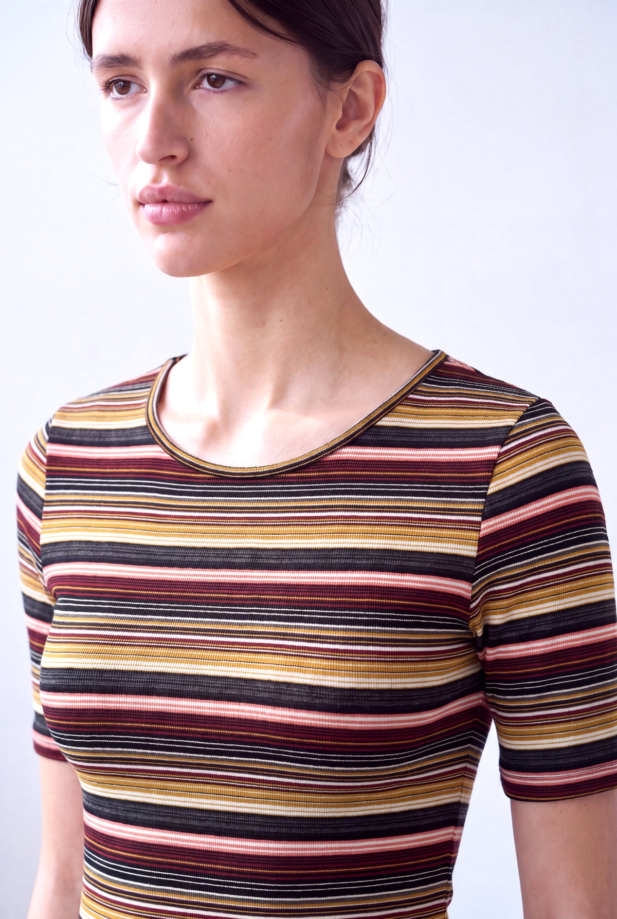 Lacivert Çok Renkli Çizgili Kadın Lacivert Çok Renkli Çizgili Viskon Bisiklet Yaka 2/4 Kol Bluz VERA - Top - Westmark London EU(TR) Store Organik Pamuklu Sürdürülebilir Moda
