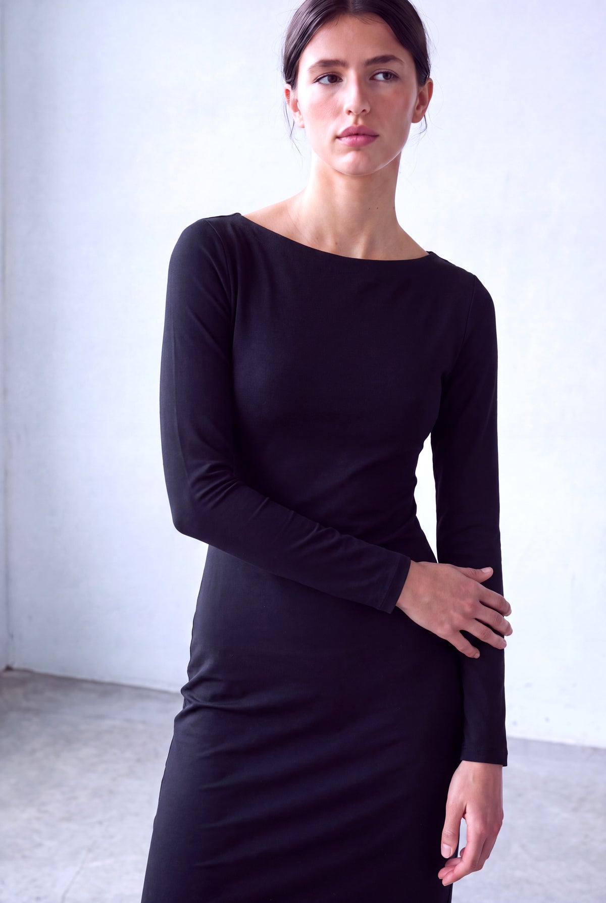 Siyah Kadın Siyah Modal / Pamuk Karışımlı Kayık Yaka Uzun Kollu Elbise PAULINE - Dress - Westmark London EU(TR) Store Organik Pamuklu Sürdürülebilir Moda