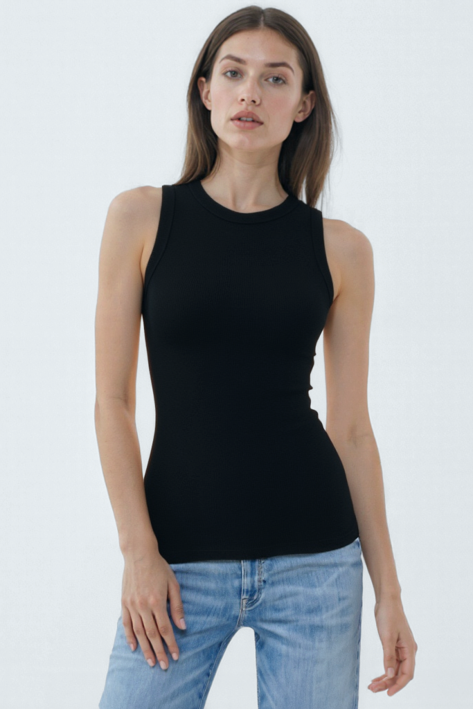Siyah Bisiklet Yaka Kolsuz Kadın T-Shirt POPPY TOP - Tops - Westmark London EU(TR) Store Organik Pamuklu Sürdürülebilir Moda