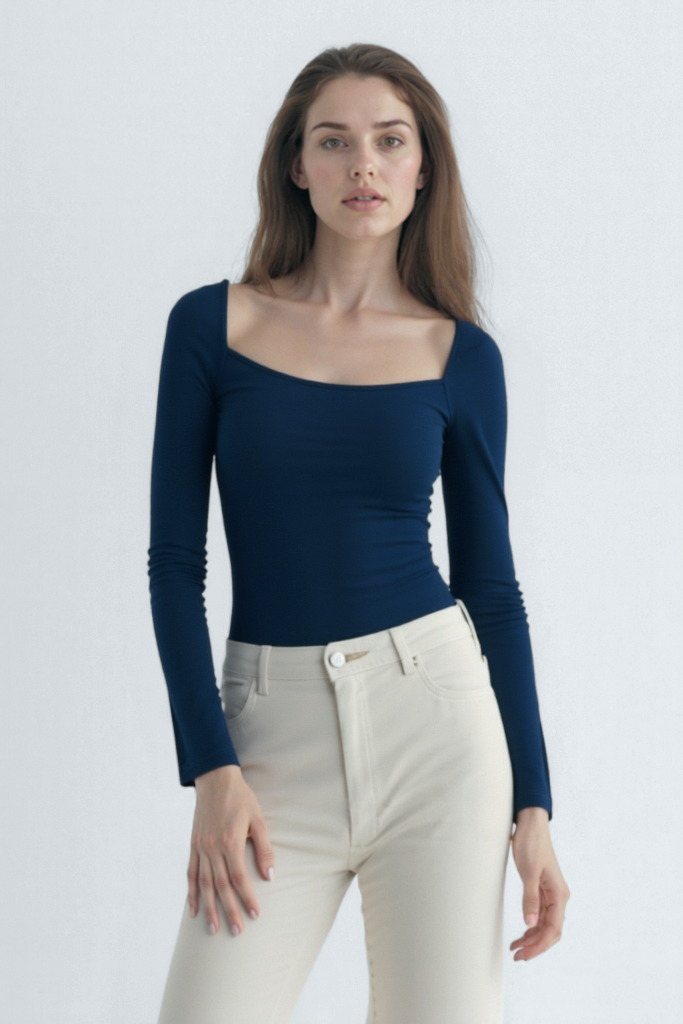 Gece Siyahı Kare Yaka Uzun Kollu Kadın Crop Body CECILIA CROP TOP - Blouse - Westmark London EU(TR) Store Organik Pamuklu Sürdürülebilir Moda