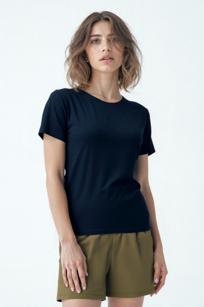 Siyah Bisiklet Yaka Pamuklu Kısa Kollu Kadın T-Shirt BETTINA S/S TOP