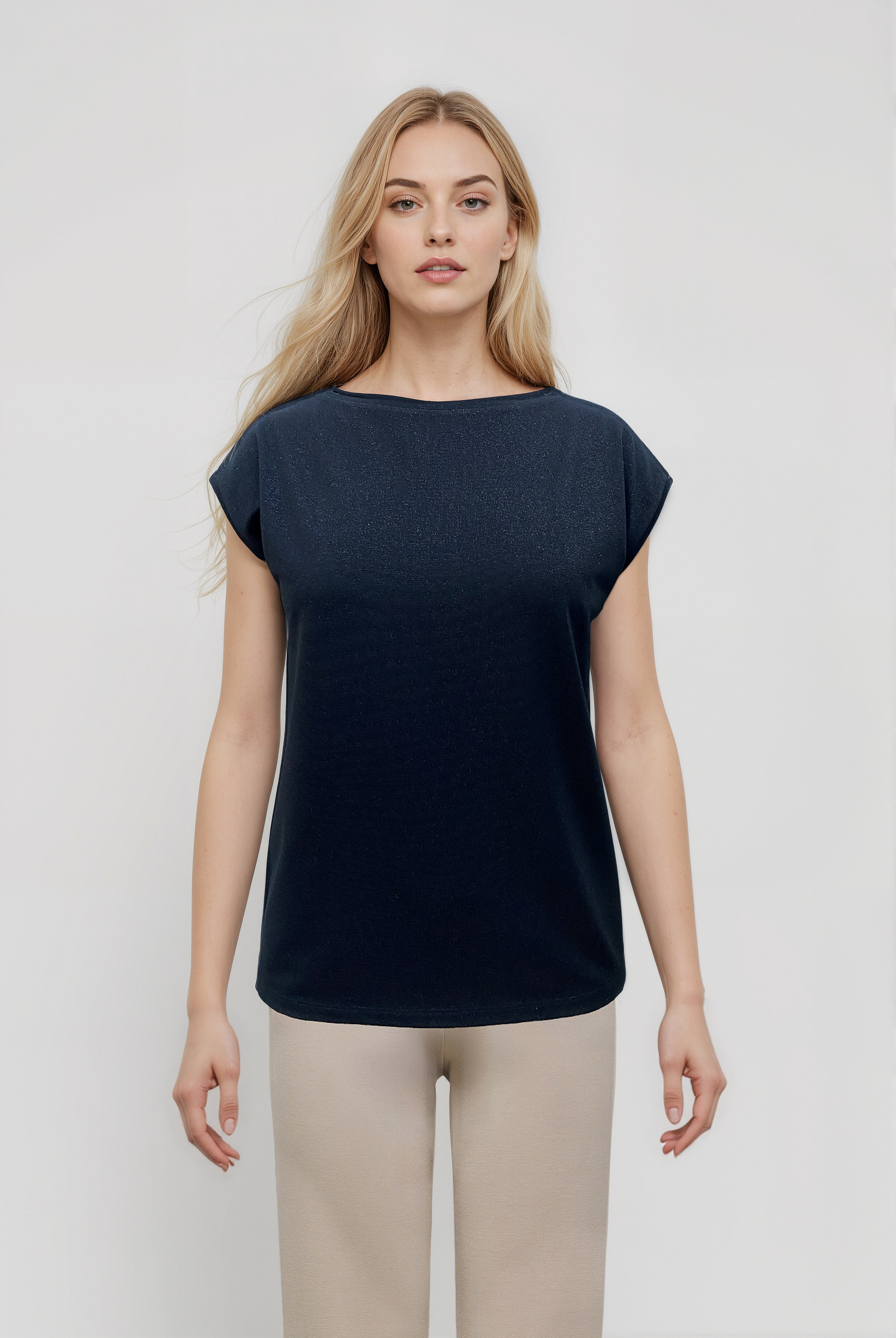 Siyah Bisiklet Yaka Simli Kısa Kollu Kadın T-Shirt SKY GLITTER S/S TOP - T-Shirt - Westmark London EU(TR) Store Organik Pamuklu Sürdürülebilir Moda