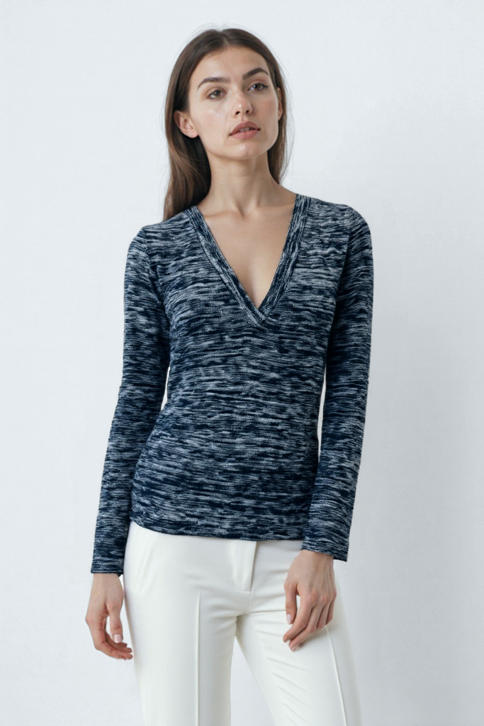 Lacivert V Yaka Uzun Kollu Kadın Bluz VIOLA TOP - Blouse - Westmark London EU(TR) Store Organik Pamuklu Sürdürülebilir Moda