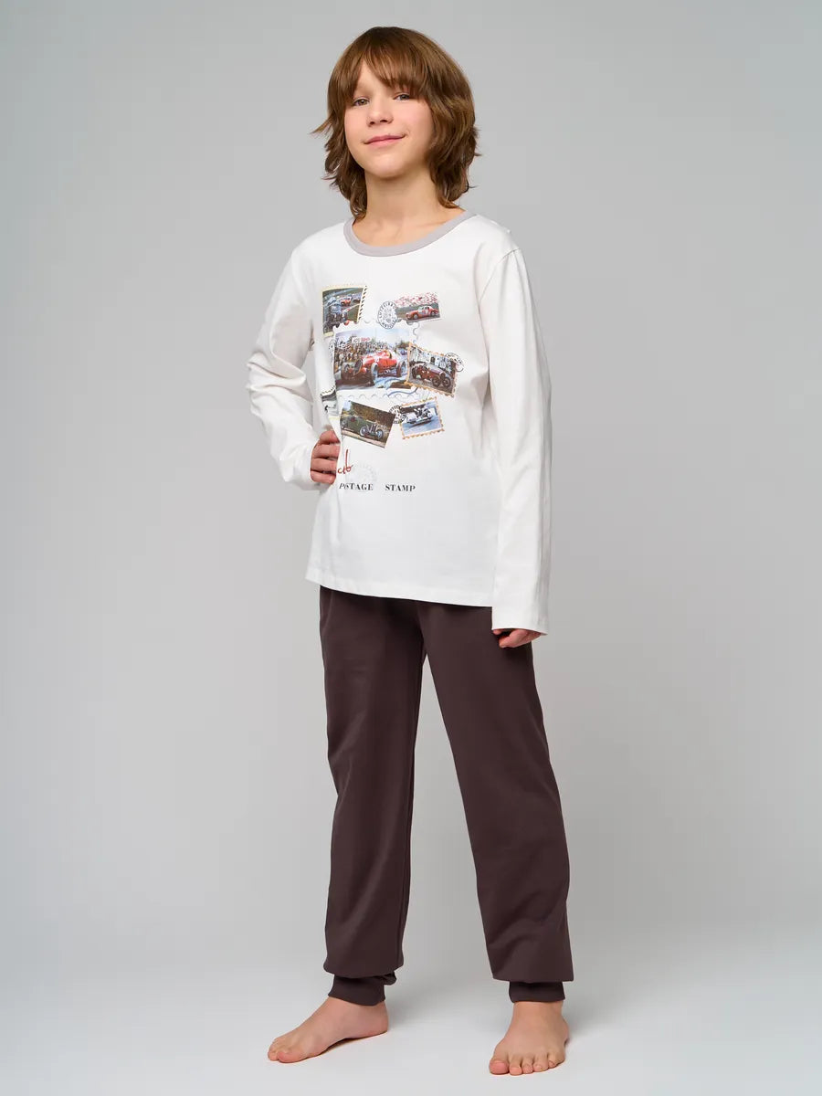 Ekru / Gri Baskılı  Pamuk Erkek Çocuk Pijama Takımı LCDANIEL - Set - Westmark London EU(TR) Store Organik Pamuklu Sürdürülebilir Moda