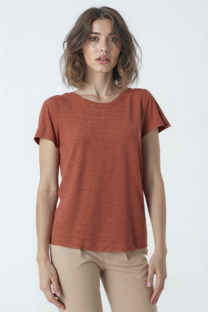 Mercan Bisiklet Yaka Pamuklu Kısa Kollu Kadın T-Shirt BETTINA S/S TOP
