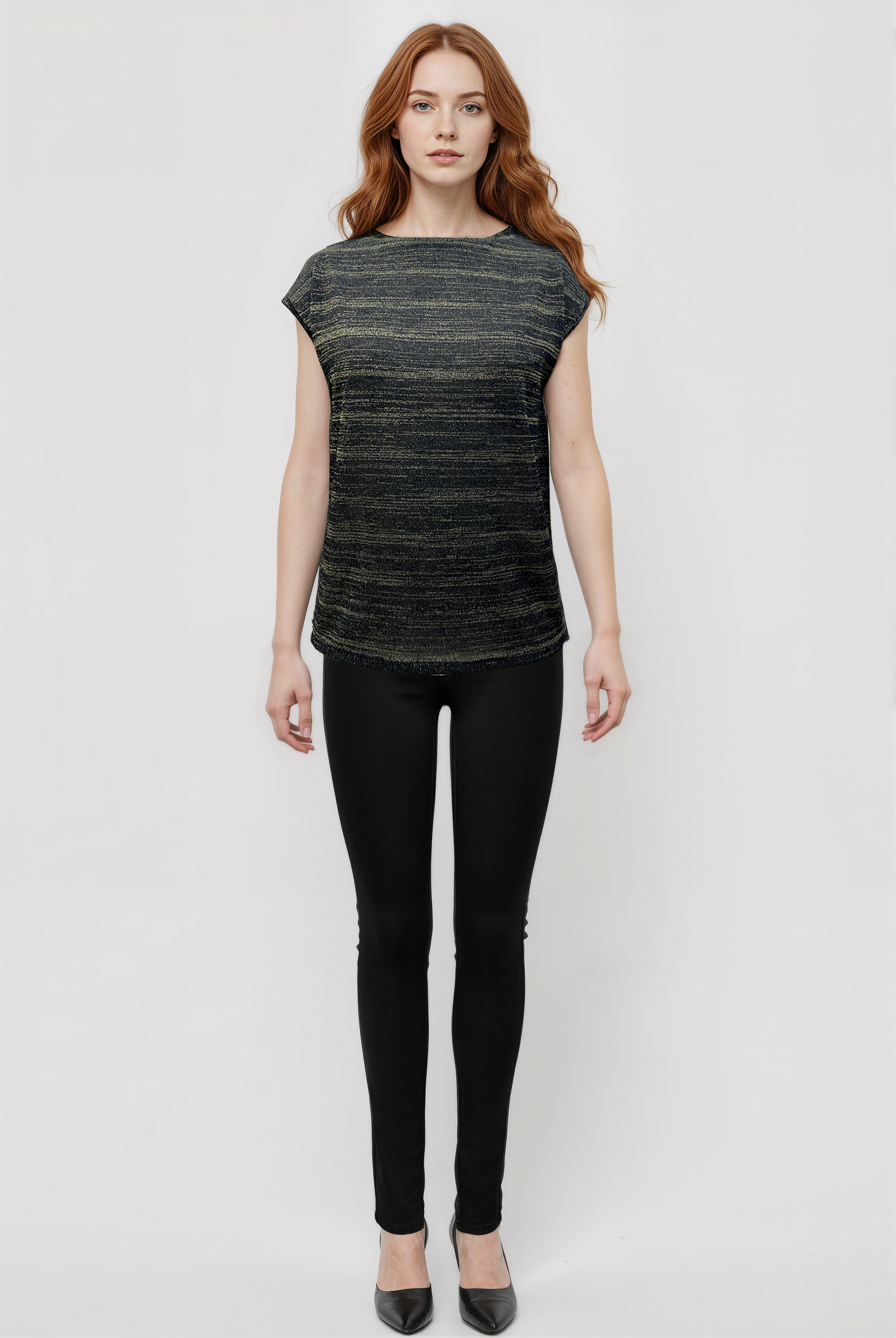 Siyah Altın Çizgili Bisiklet Yaka Simli Kısa Kollu Kadın T-Shirt SKY GLITTER S/S TOP - T-Shirt - Westmark London EU(TR) Store Organik Pamuklu Sürdürülebilir Moda