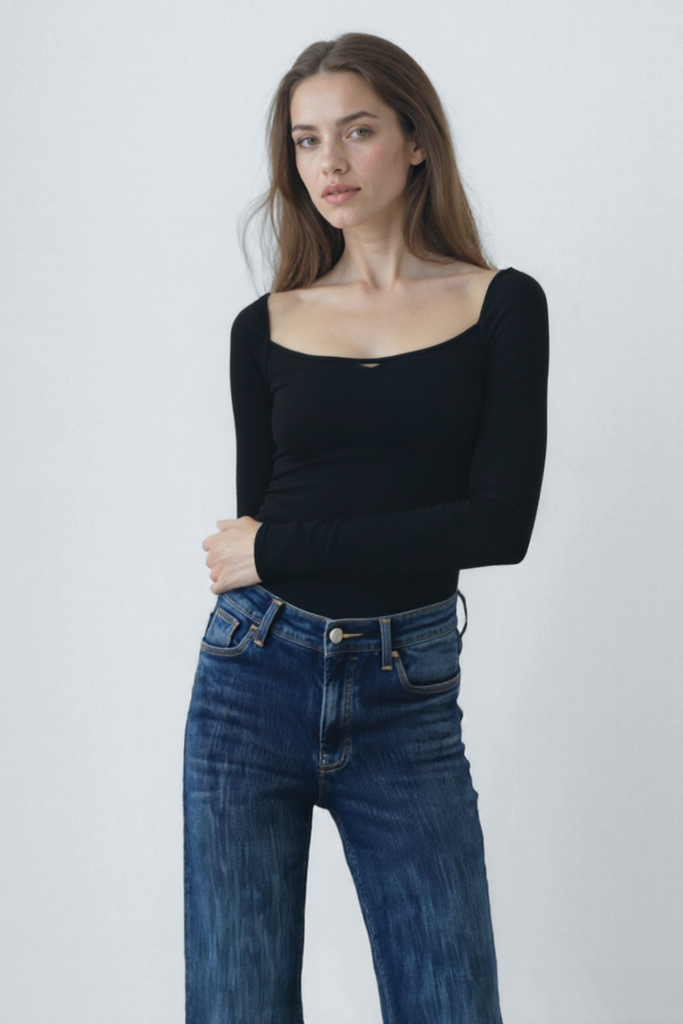 Siyah Kare Yaka Uzun Kollu Kadın Crop Body CECILIA CROP TOP - Blouse - Westmark London EU(TR) Store Organik Pamuklu Sürdürülebilir Moda